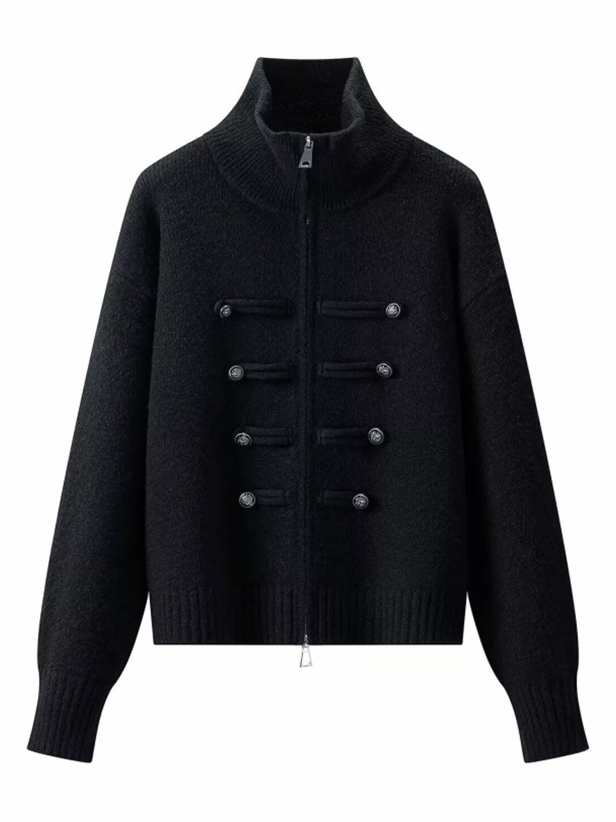 Black turtleneck zip-up cardigan