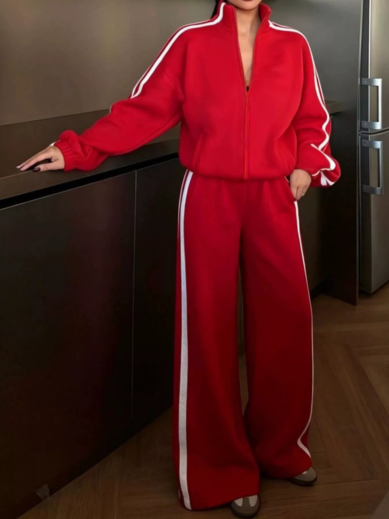 Trendsi Side Stripes Zip Up Top and Pants Set -