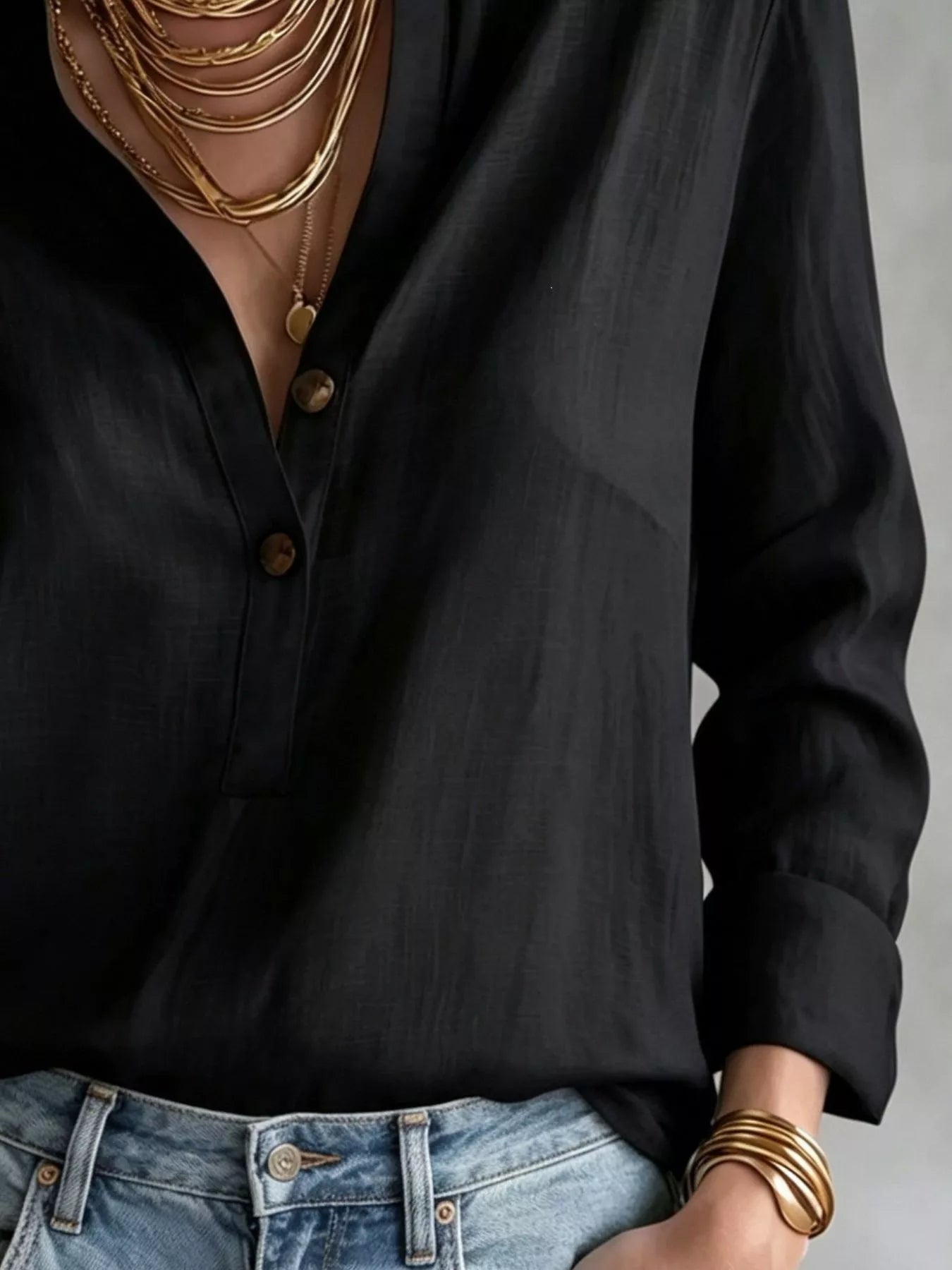 Trendsi Button Detail Long Sleeve Blouse -