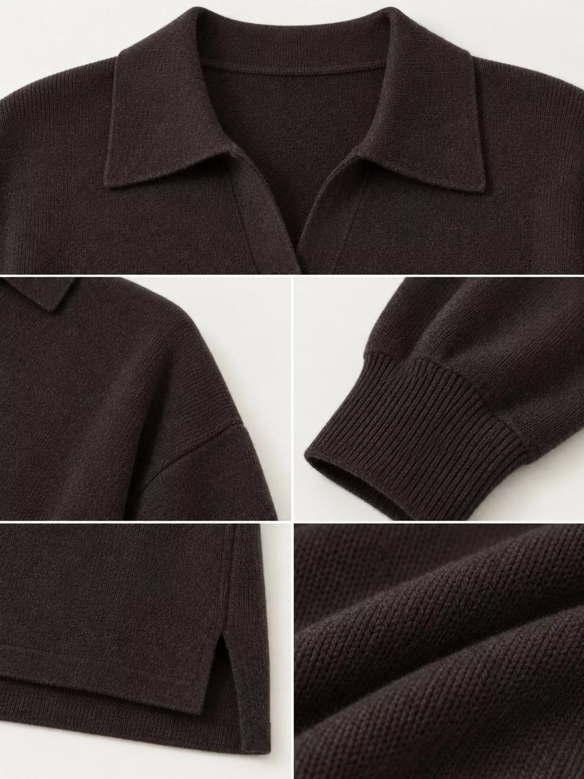 Dropped shoulder polo collar sweater, detail view