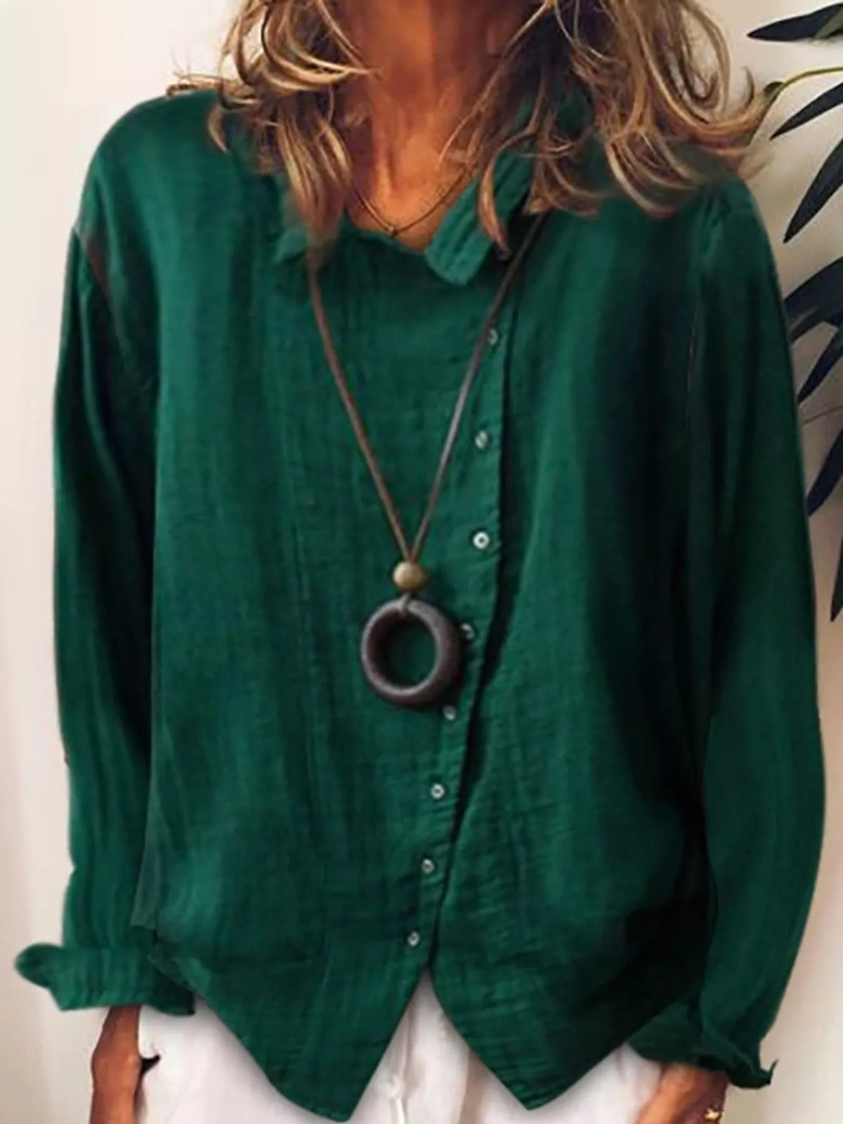 Green asymmetric button-down long sleeve shirt