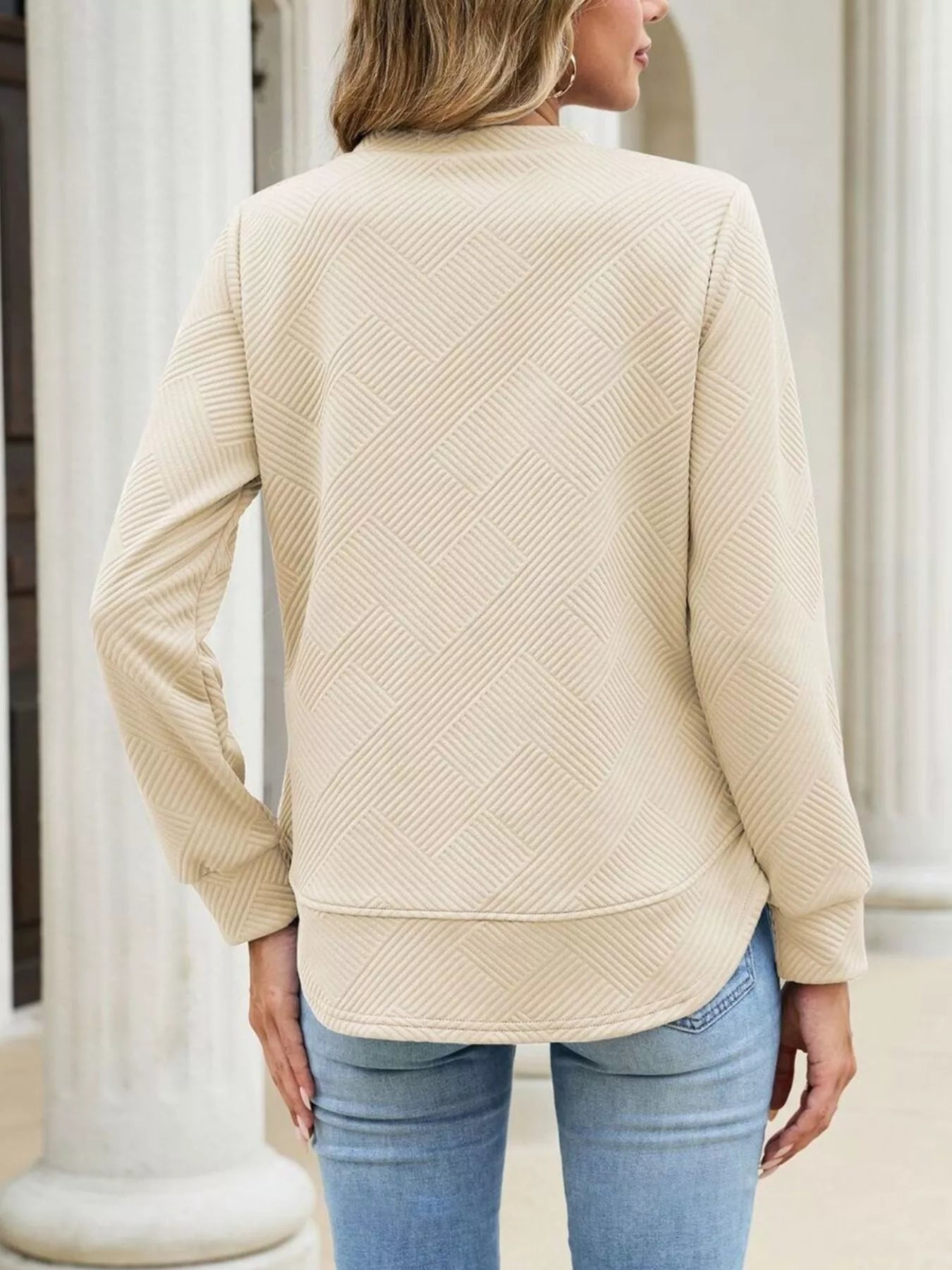 Trendsi Textured Crew Neck Sweatshirt -