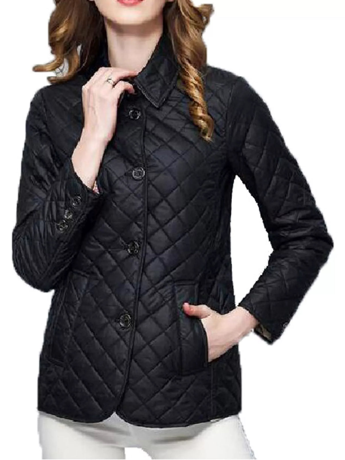 Quilted Lightweight Button-Down Jacket — front view