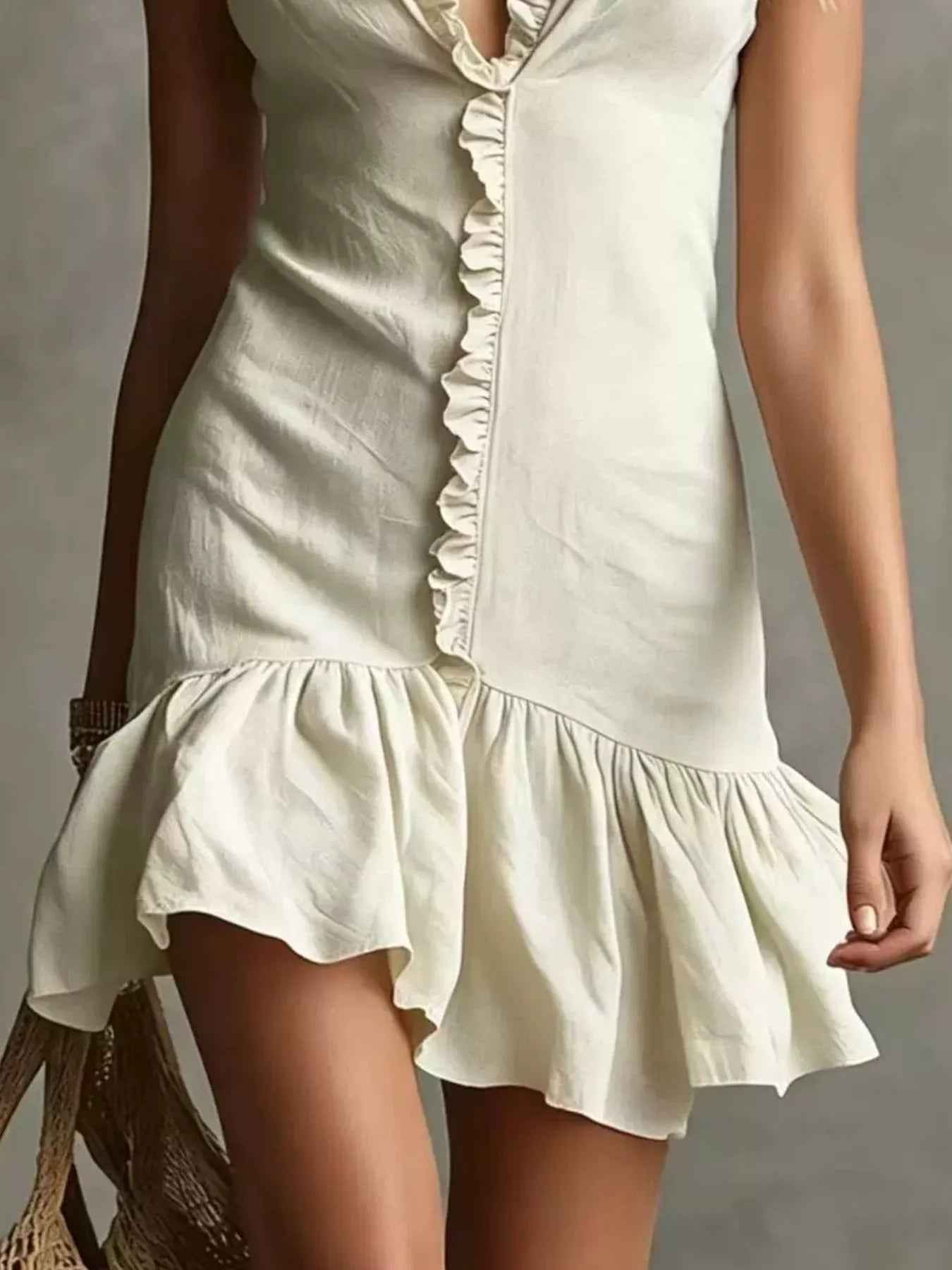 Trendsi Full Size Ruffled V-Neck Sleeveless Mini Dress Plus Size -