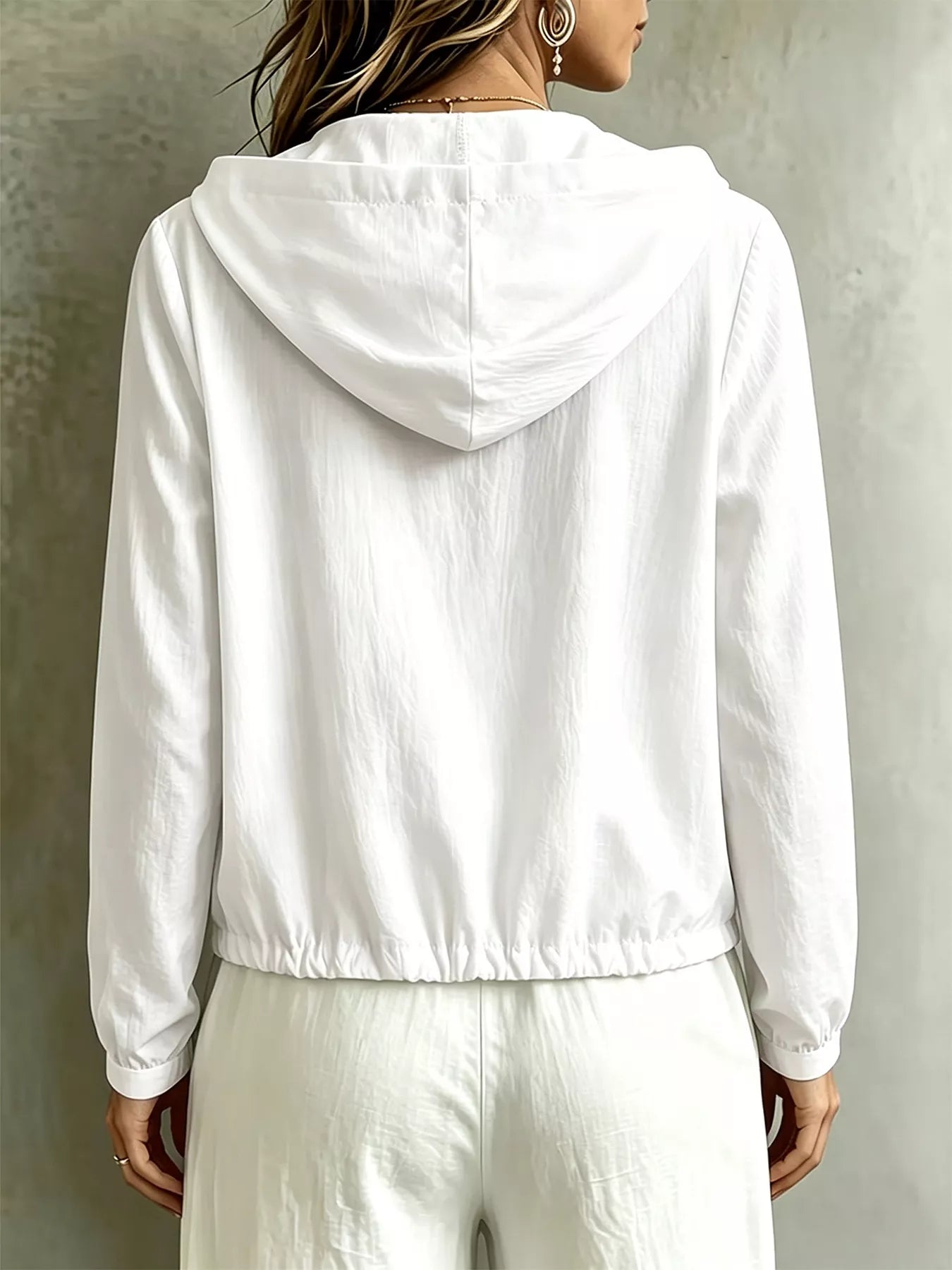 Trendsi Button Detail Long Sleeve Hooded Blouse -