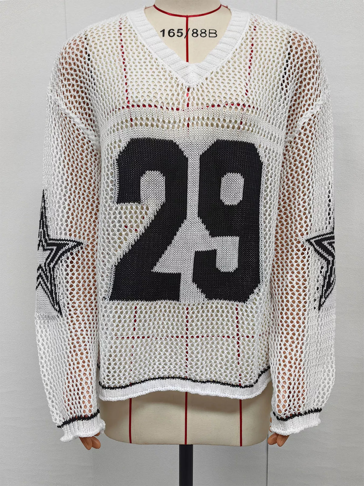 Women's Number 29 Openwork Knit Jersey Sweater in Black, front view