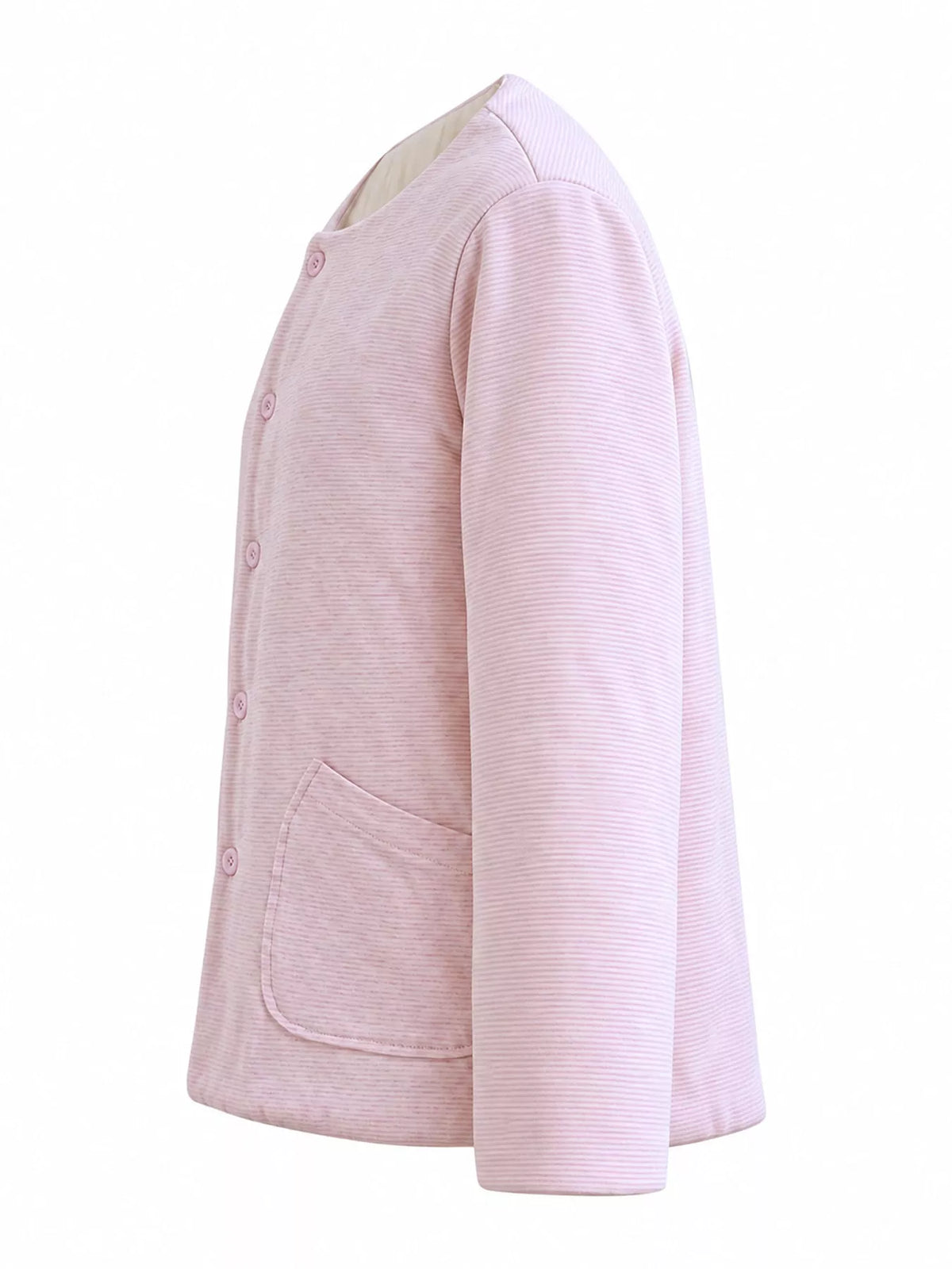 Quilted Crewneck Button-Down Jacket — side view