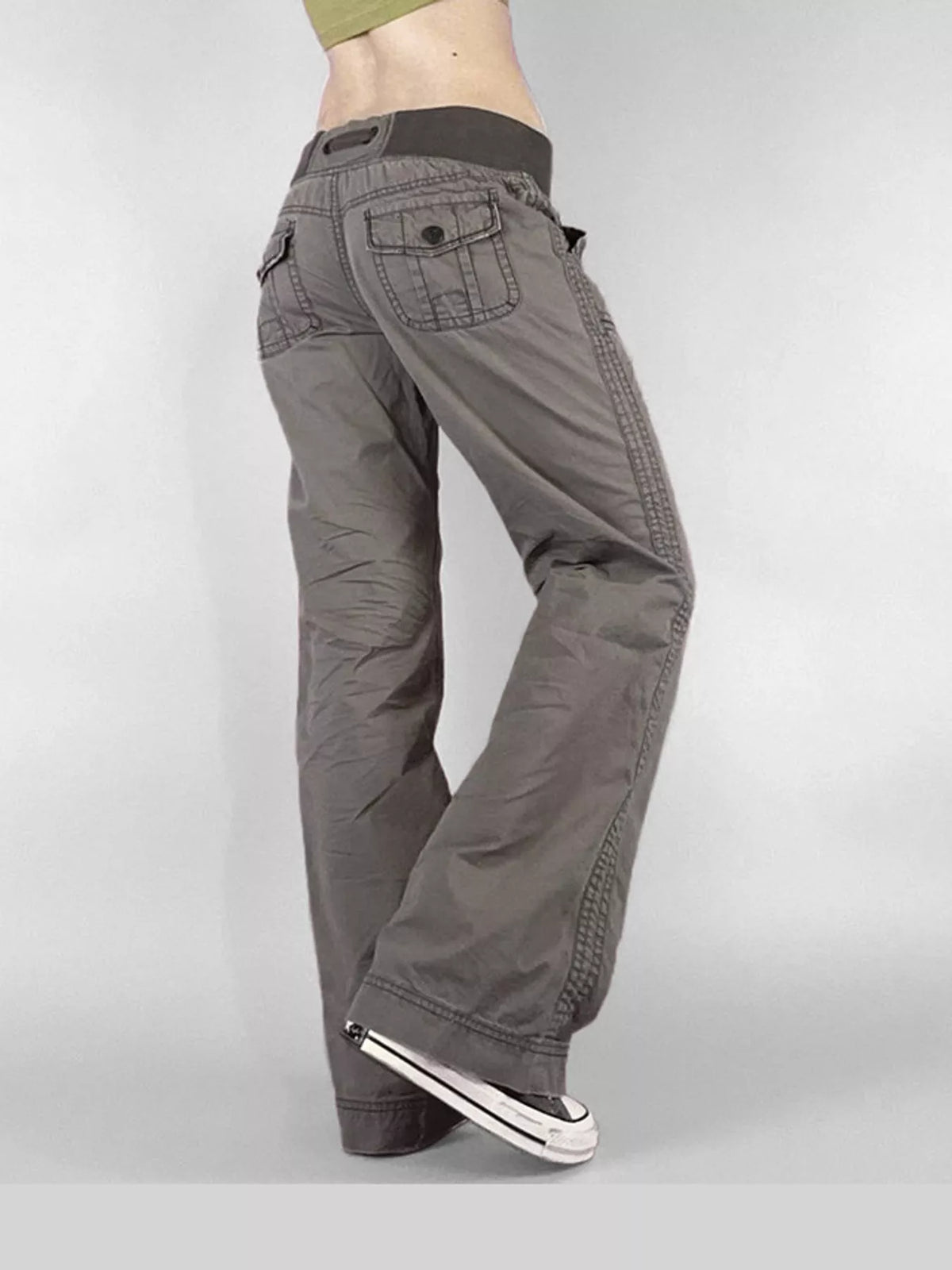 Drawstring Wide-Leg Cargo Jeans — back view