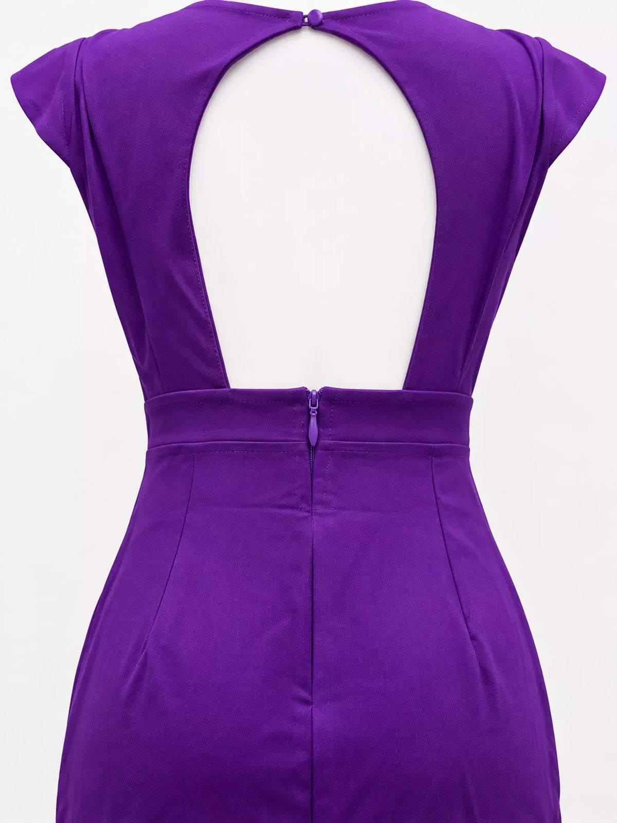 Women's Asymmetrical Backless Pleated Dress in purple — back detail view