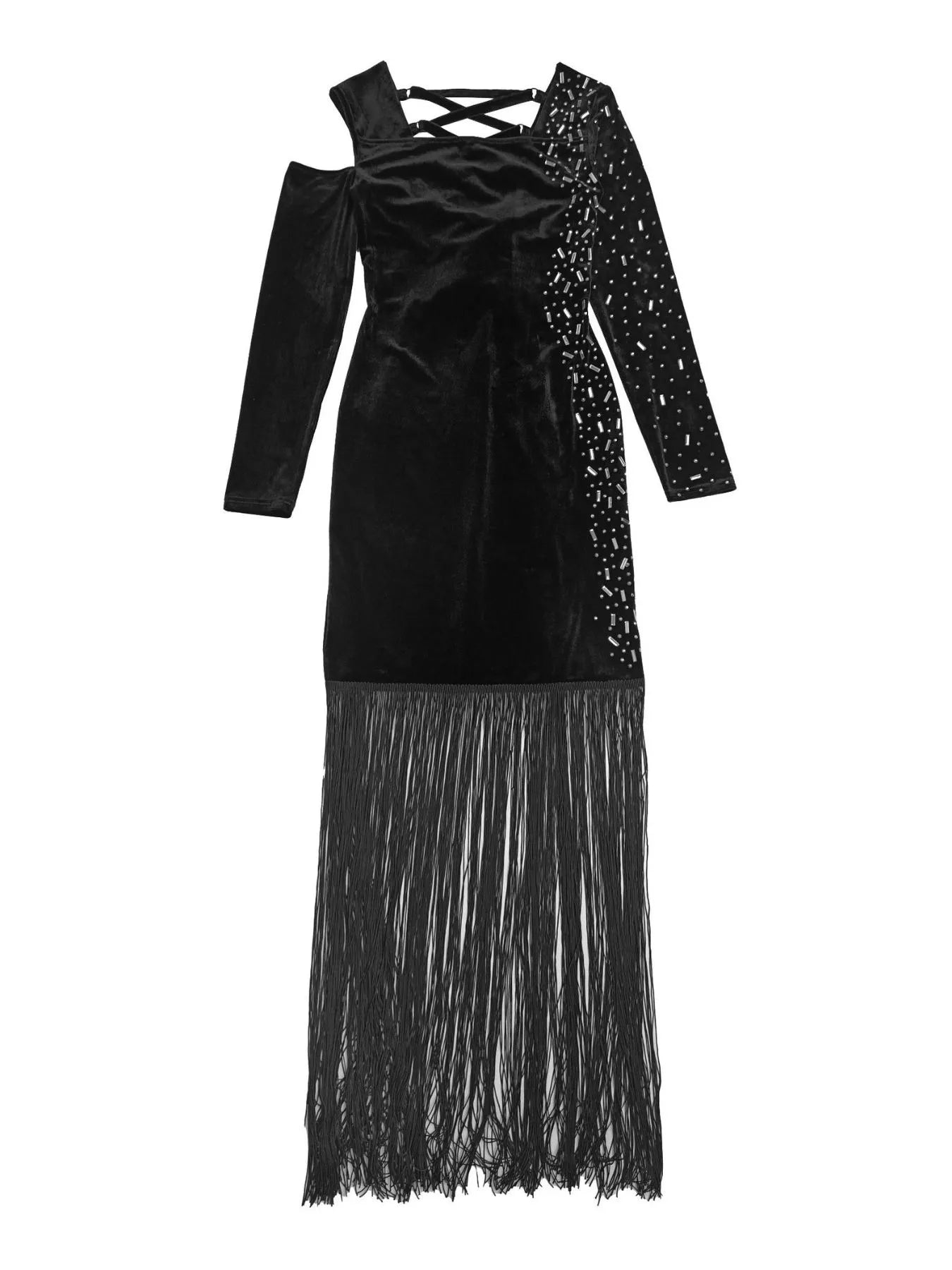 Trendsi Asymmetrical Rhinestone Fringe Dress -