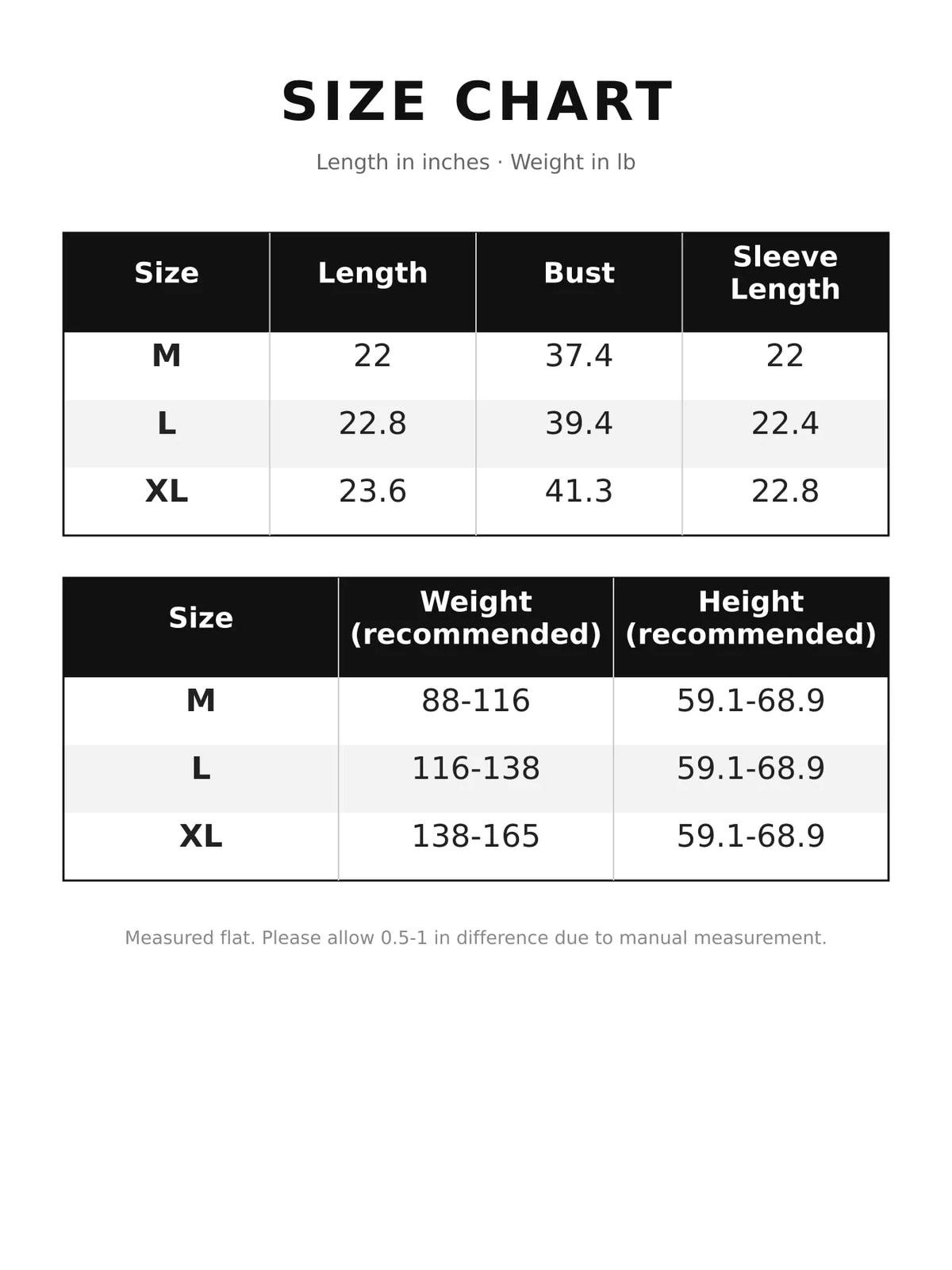 Size chart for cable-knit button-down cardigan
