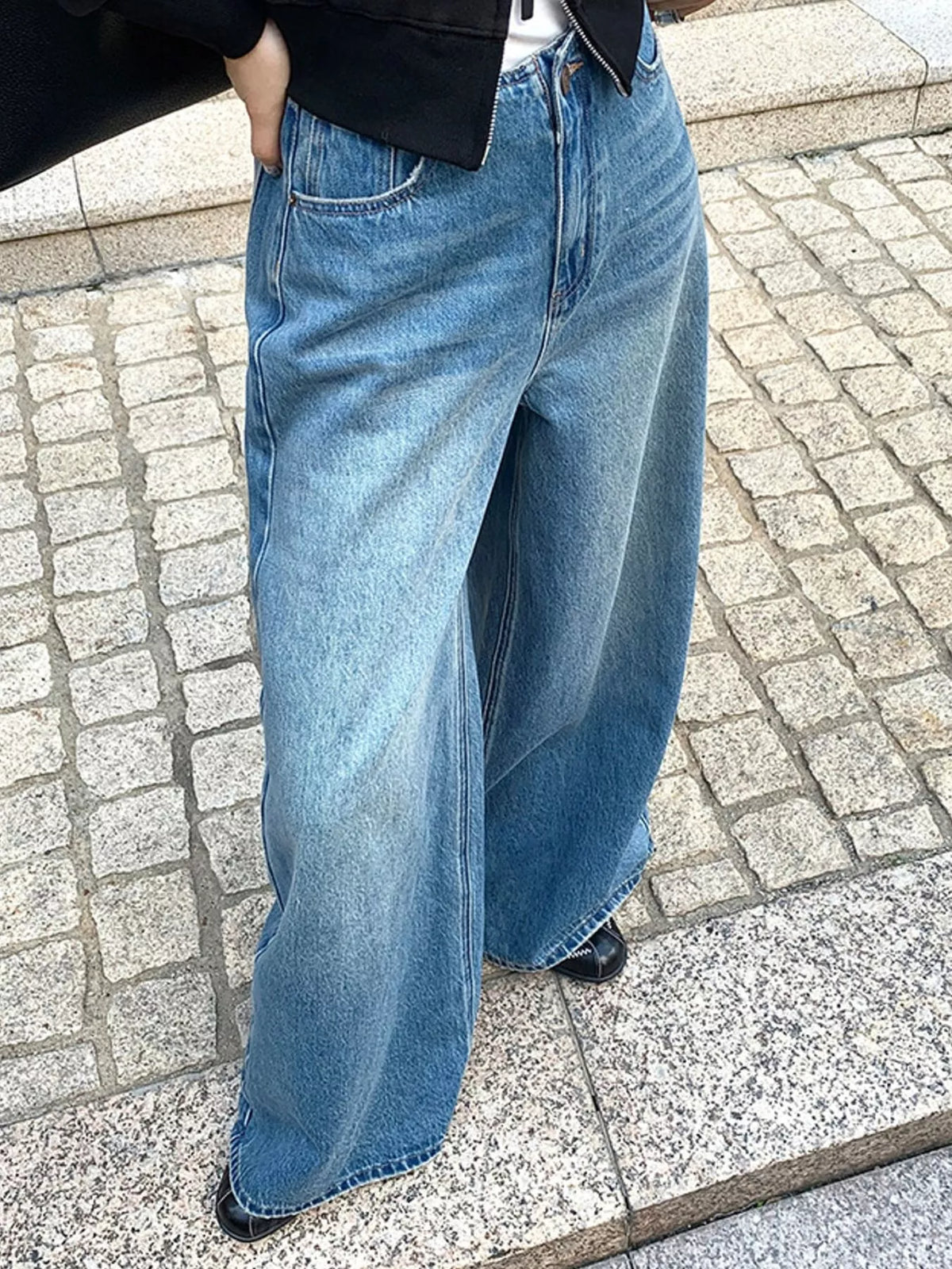 High-Waisted Vintage Wash Wide-Leg Jeans — front view