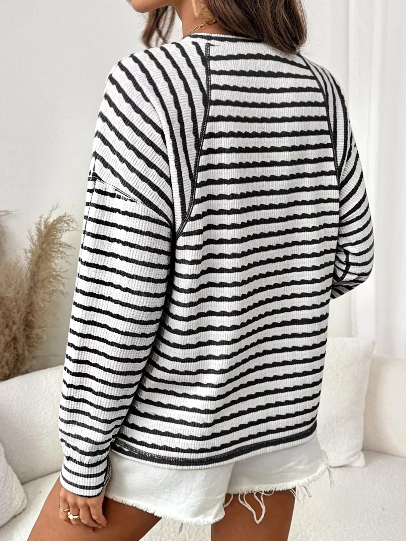 Trendsi Casual Striped Raglan Sleeve Long-Sleeve T-Shirt -