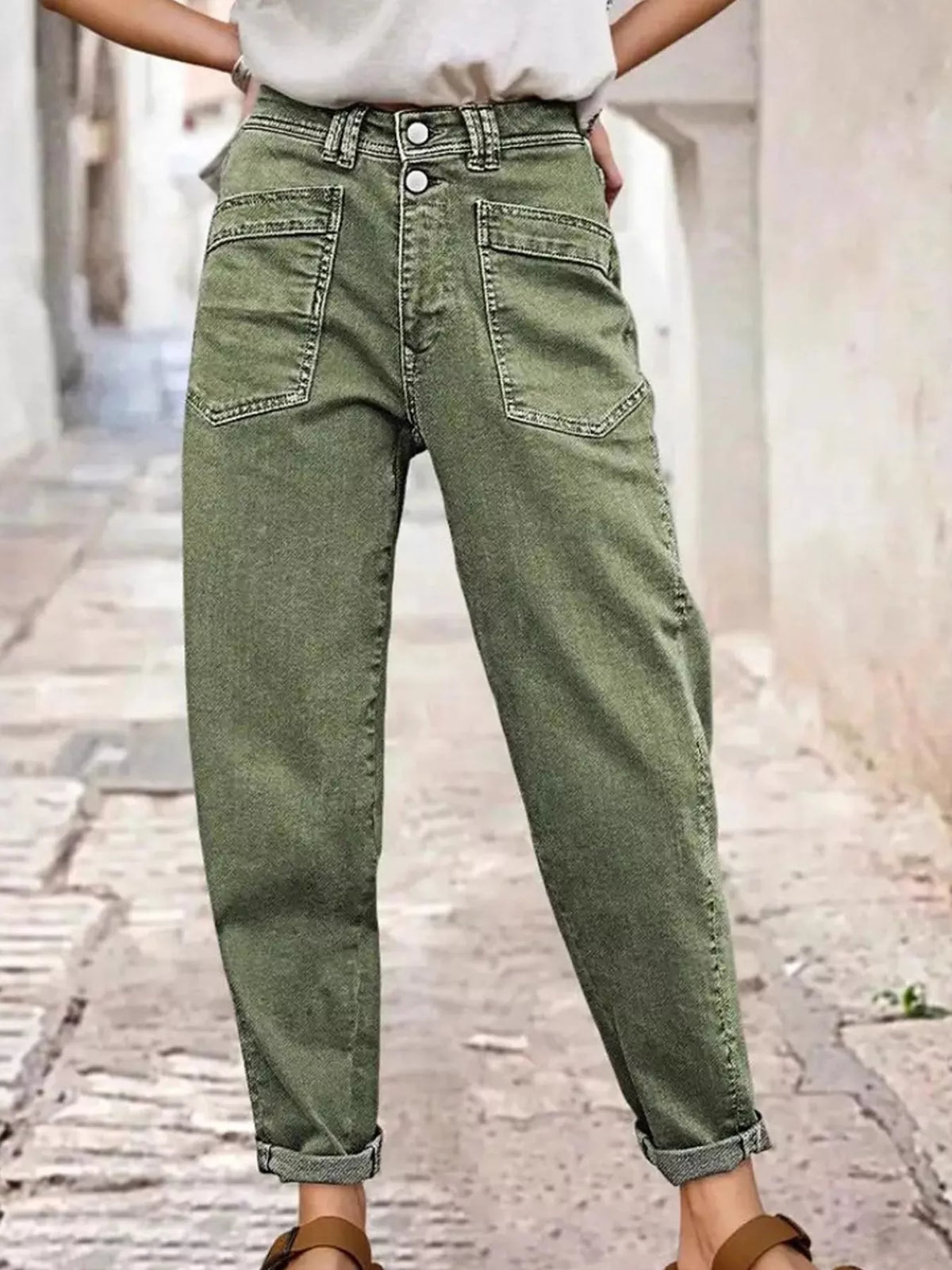 jeans, front view on model