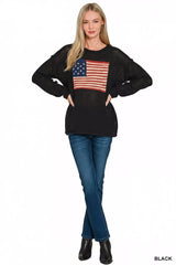 Trendsi Zenana American Flag Crew Neck Sweater -