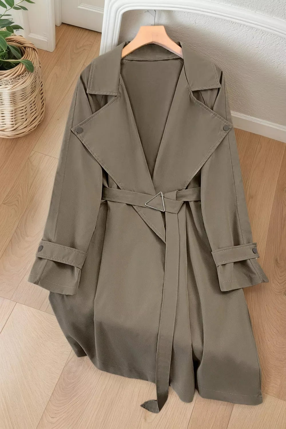 Trendsi Wide Lapels Belt Trench Coat -