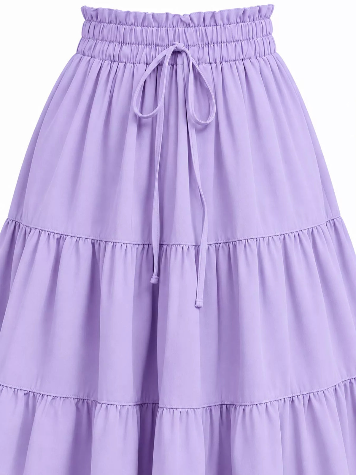 Purple drawstring tiered skirt — front view