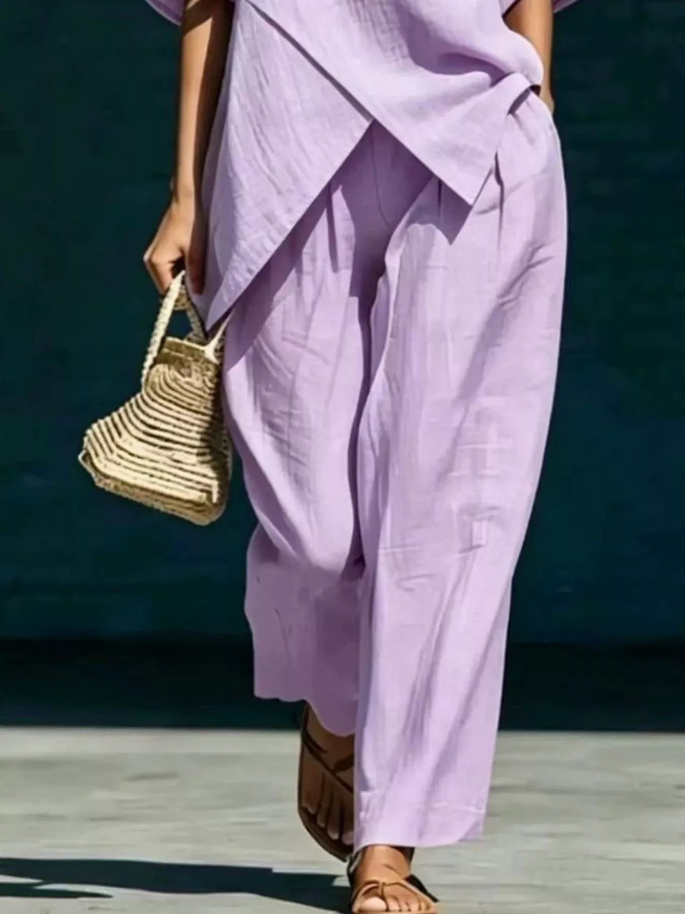 Trendsi Full Size Asymmetric Top and Wide-Leg Pants Set Plus Size -