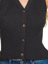 Trendsi Zenana Ribbed Knit Button-Down Sweater Vest -