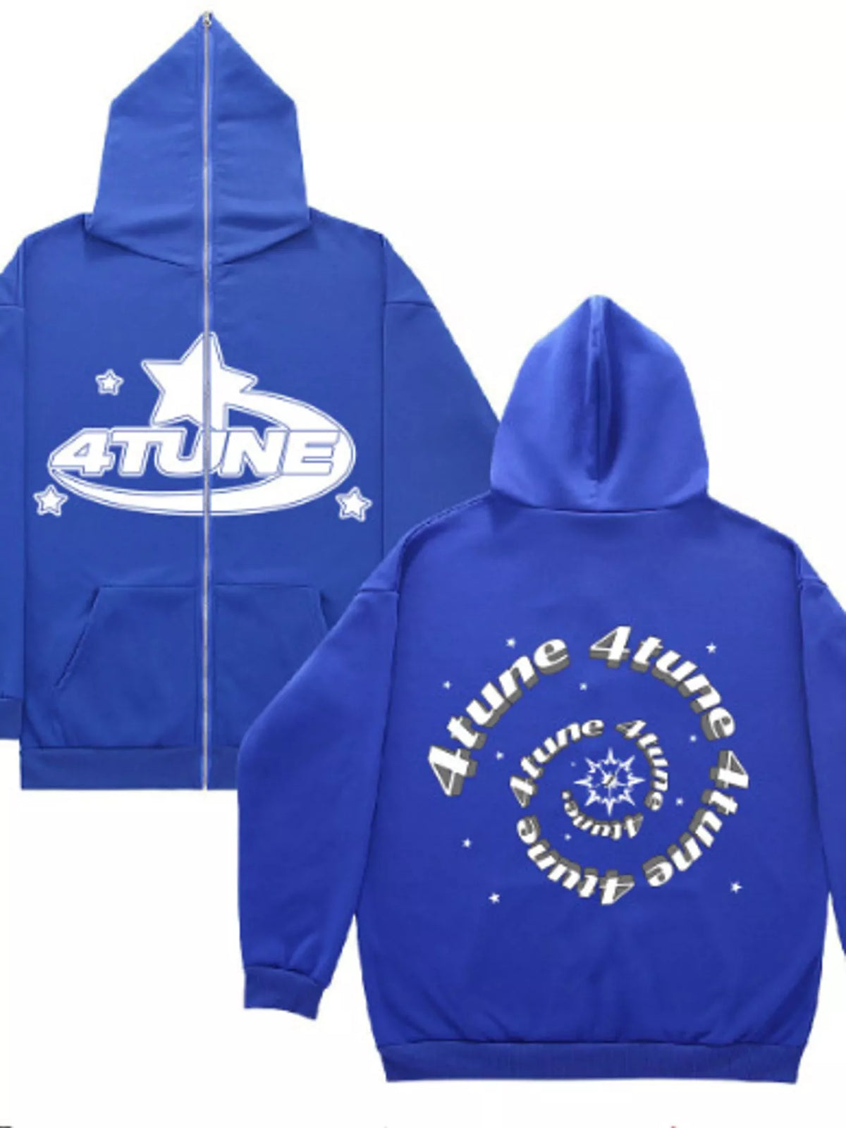 Letter-print hoodie, blue front and back
