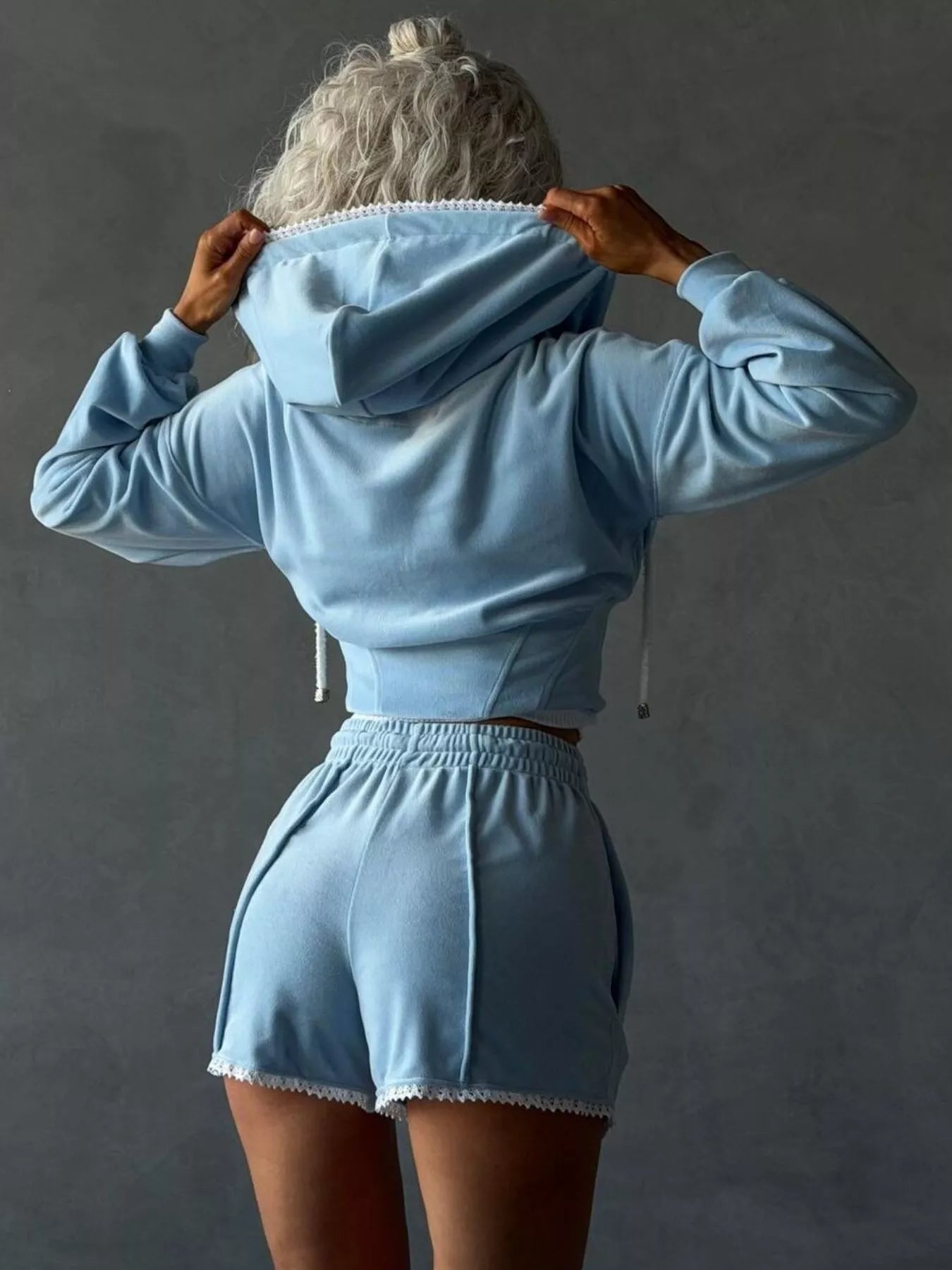 Trendsi Drawstring Zip-Up Hoodie and Shorts Set -