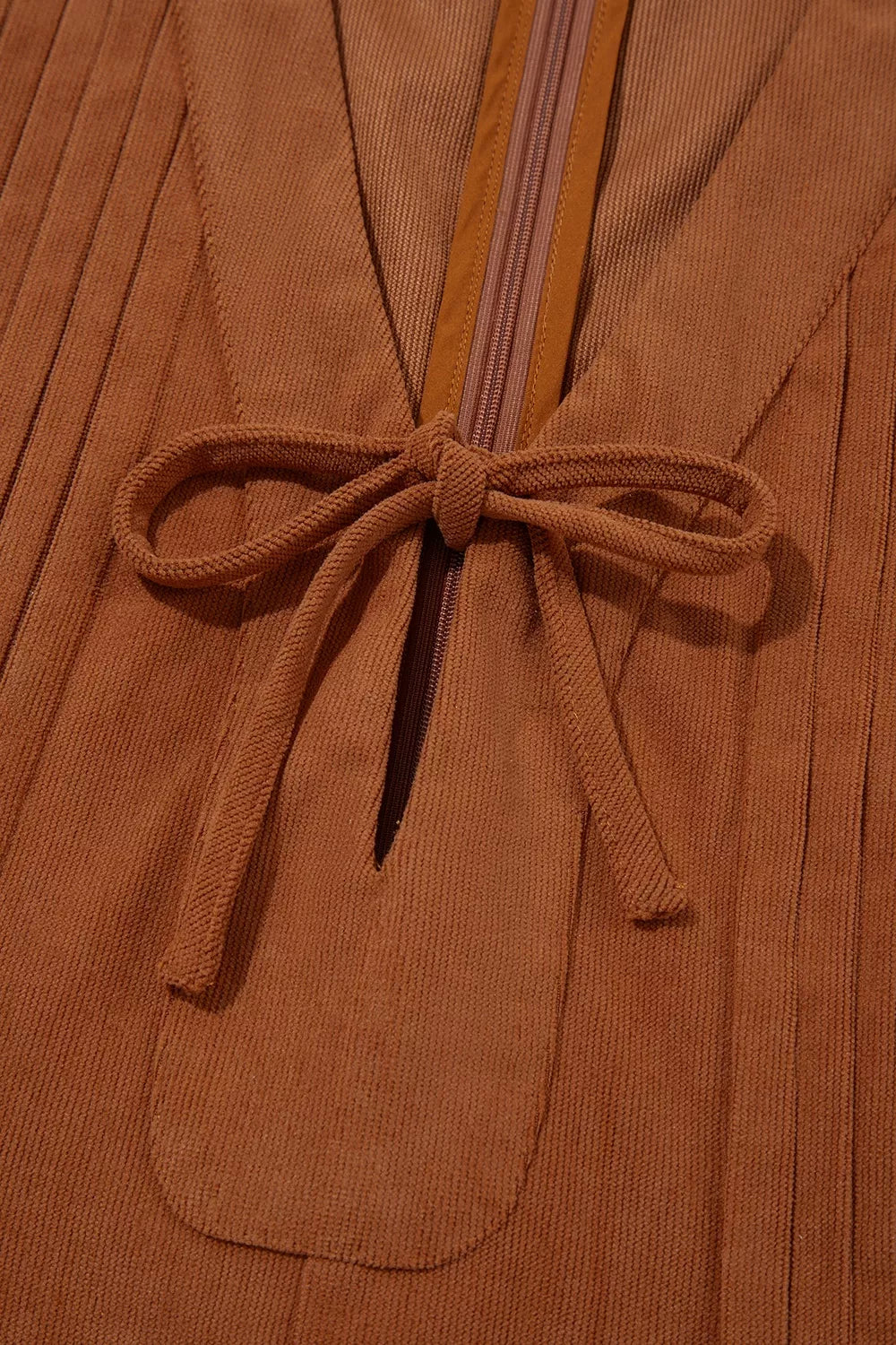 Rust brown corduroy romper, tie detail