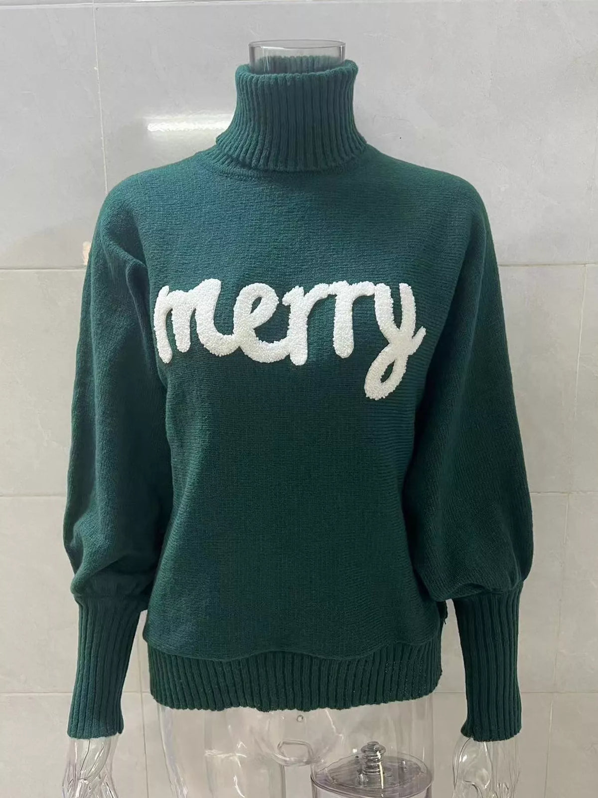 Dark Green lettering turtleneck sweater
