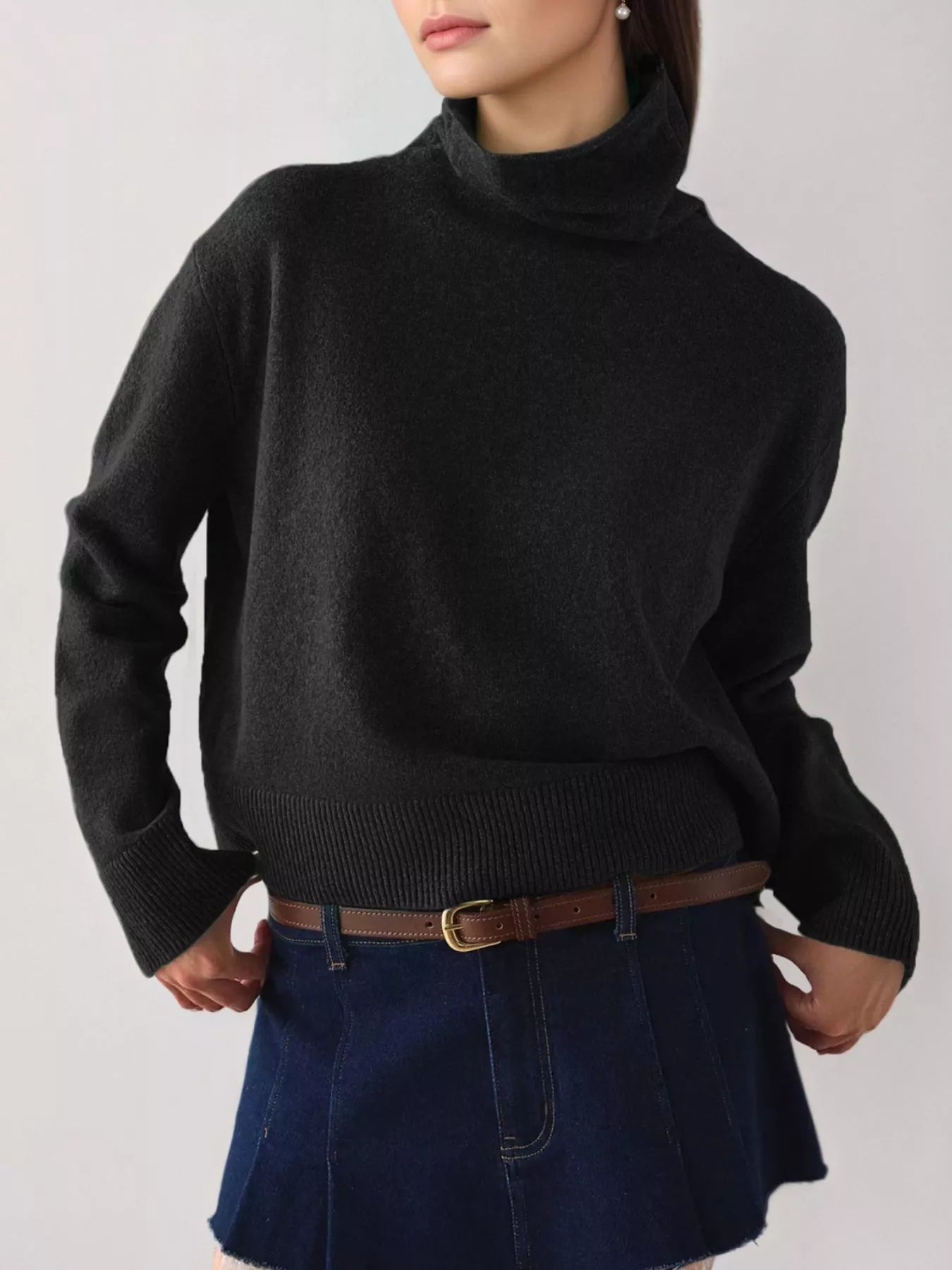 Trendsi Turtleneck Dropped Shoulder Sweater -