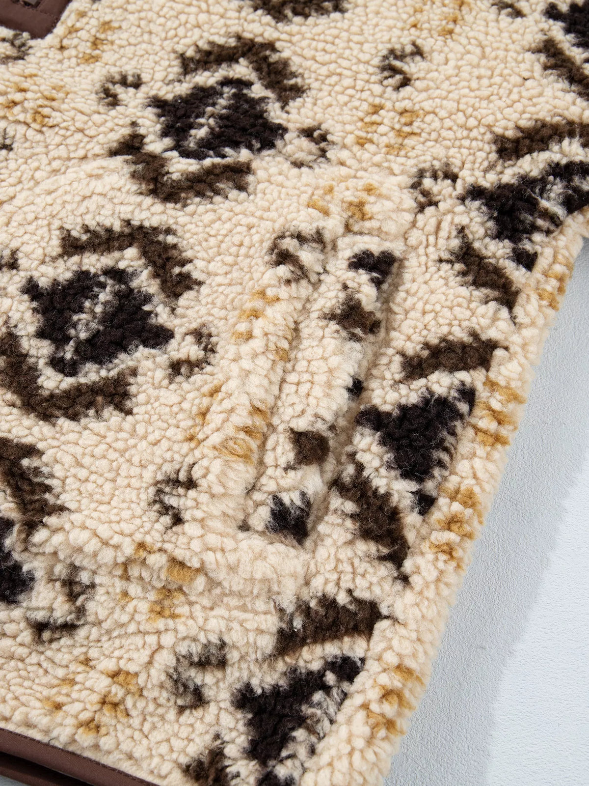 Aztec Print Quarter-Zip Sherpa Sweatshirt in khaki, construction detail