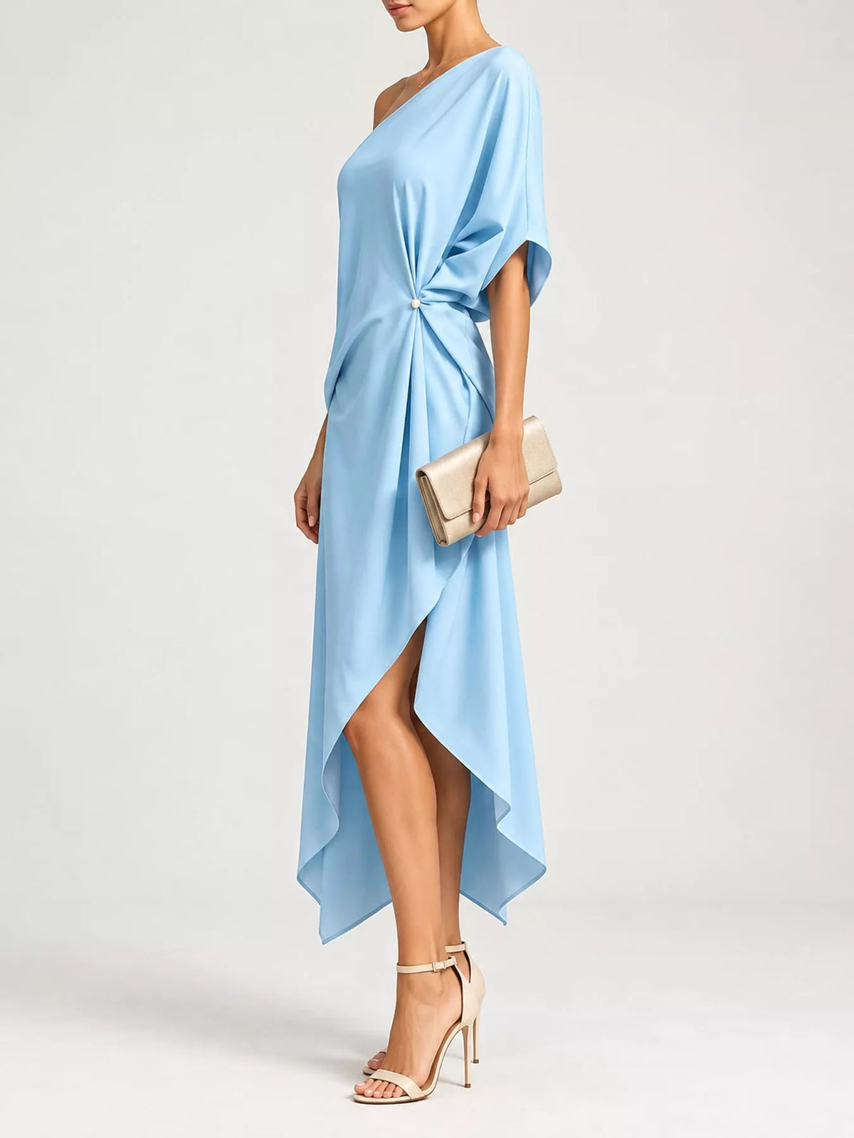 One-shoulder dress, blue side
