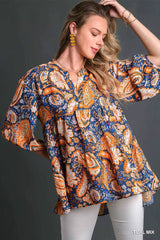 Trendsi Umgee Mix Paisley Boho Tunic Blouse -