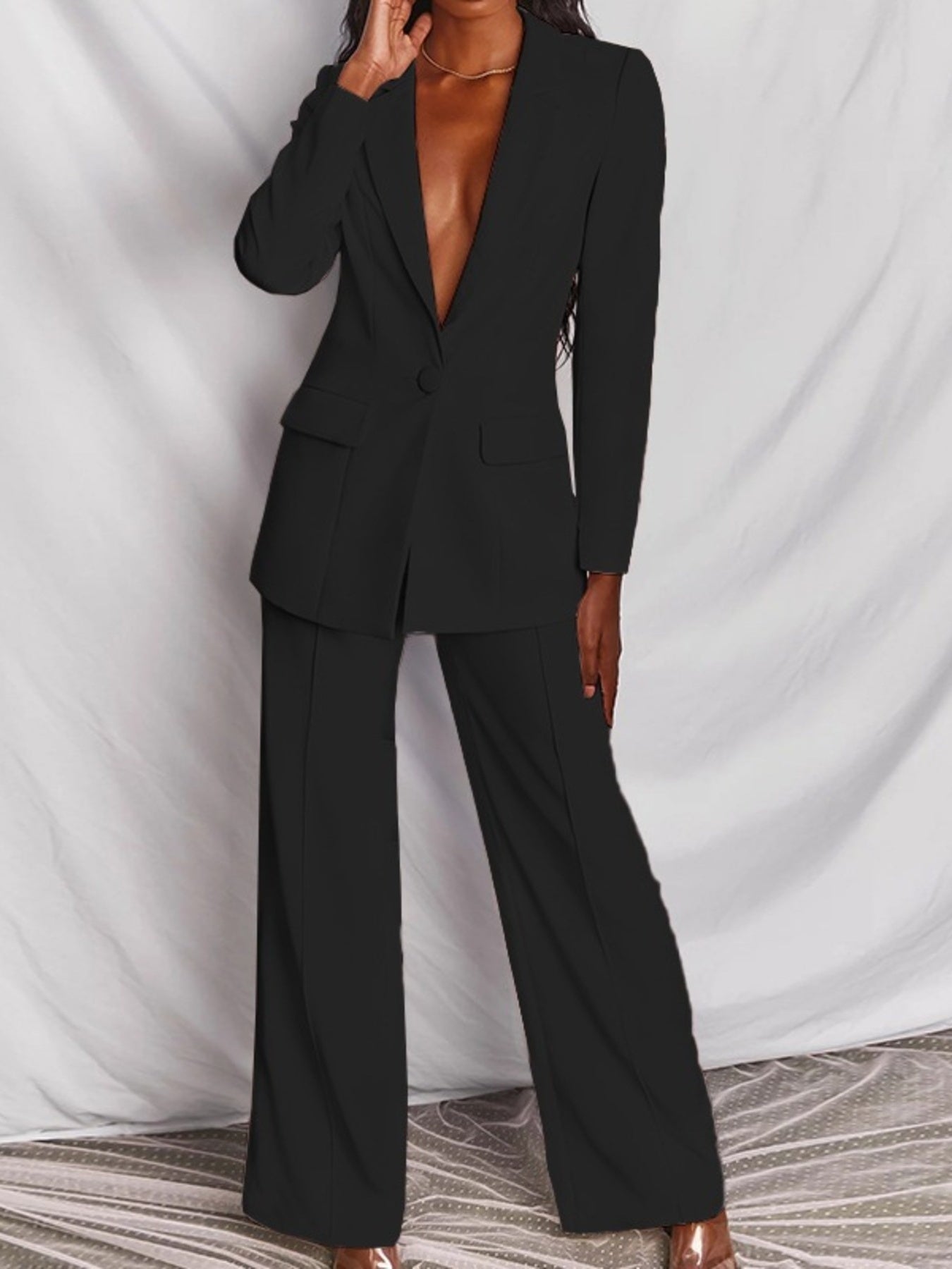 Trendsi Full Size One Button Blazer and Wide-Leg Pants Set Plus Size -