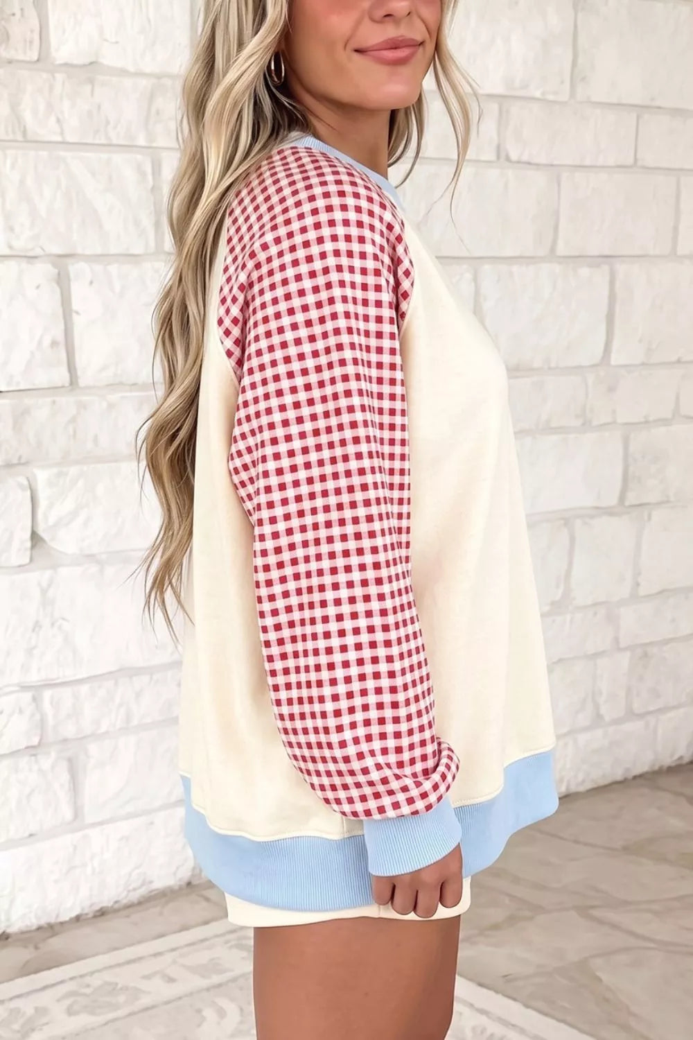 Trendsi Plaid Raglan Sleeve Sweatshirt -