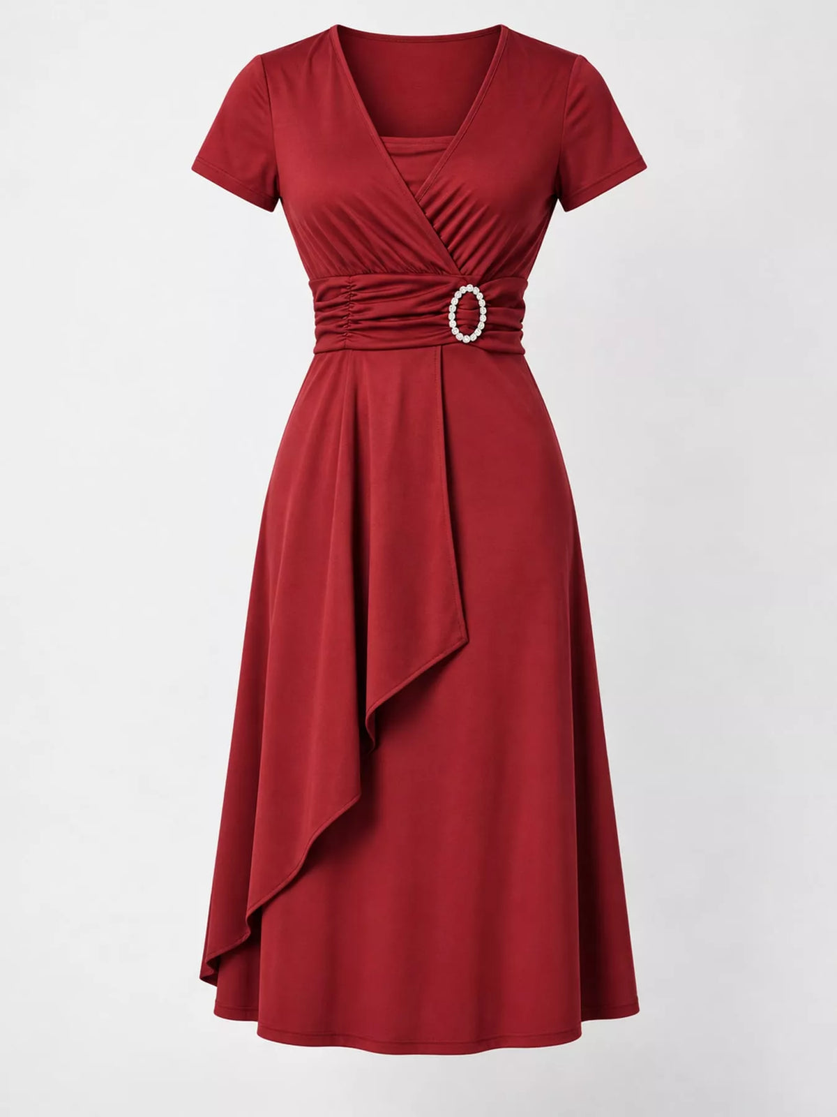Decorative Buckle Short Sleeve Dress — garment front
