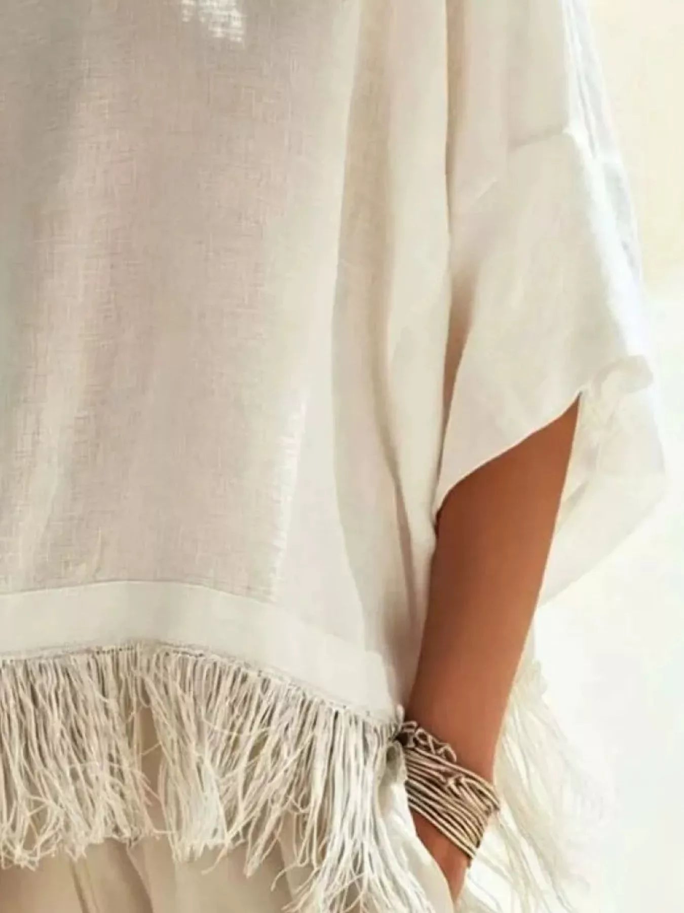 Trendsi Fringed 3/4 Sleeve Blouse -