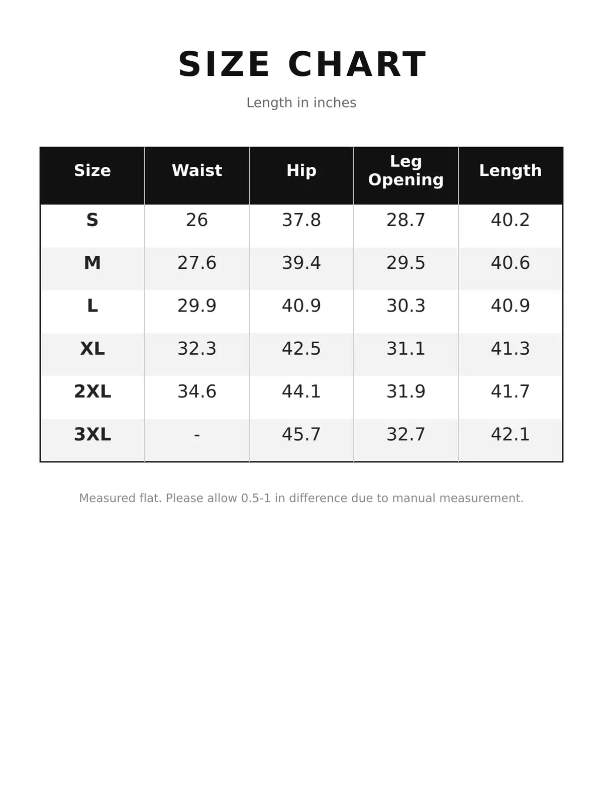Size chart for mid-rise wide-leg jeans with side panels