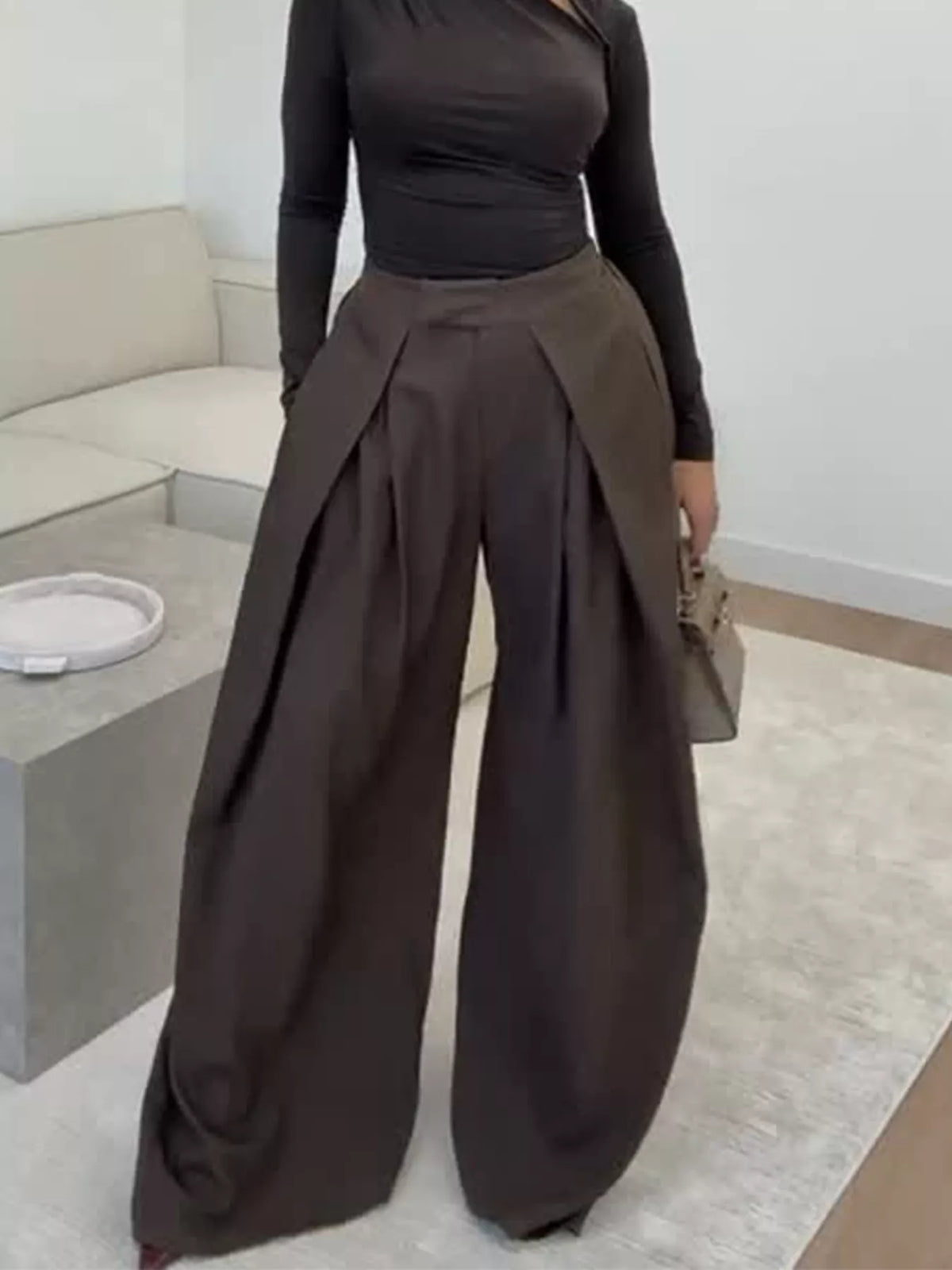 High-Waisted Pleated Wide-Leg Pants, front view