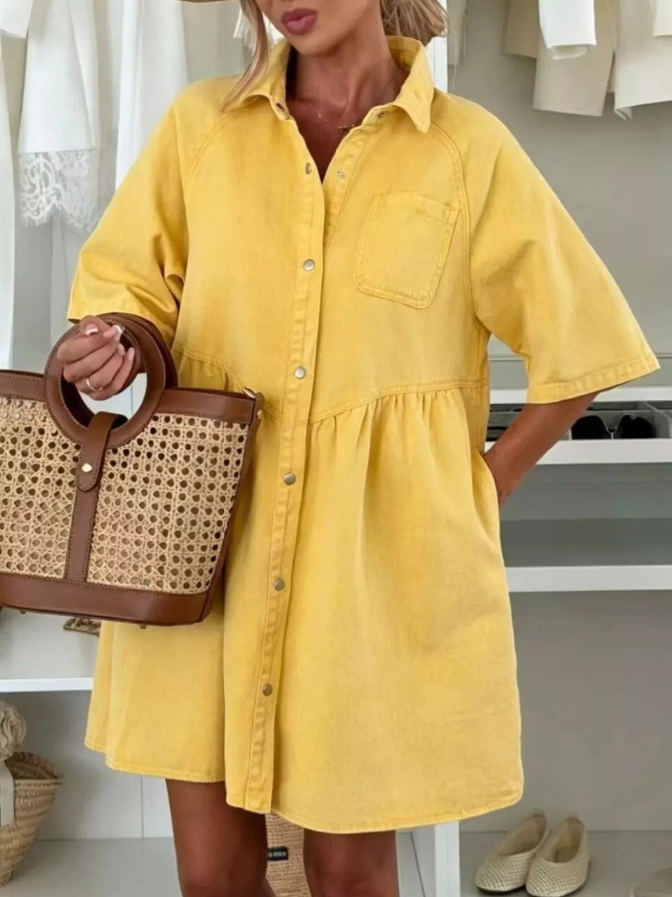 Trendsi Button Up Denim Shirt Dress -