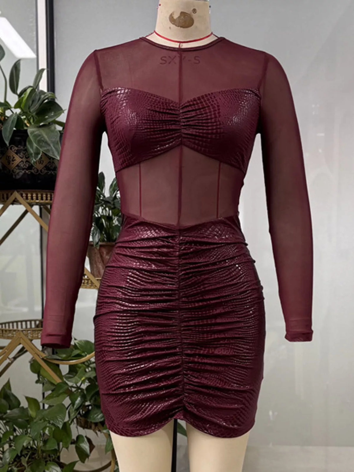 Round neck long sleeve mini dress, product view