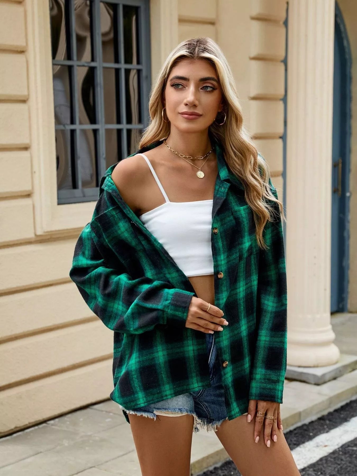 Trendsi Plaid Button Up Shirt -