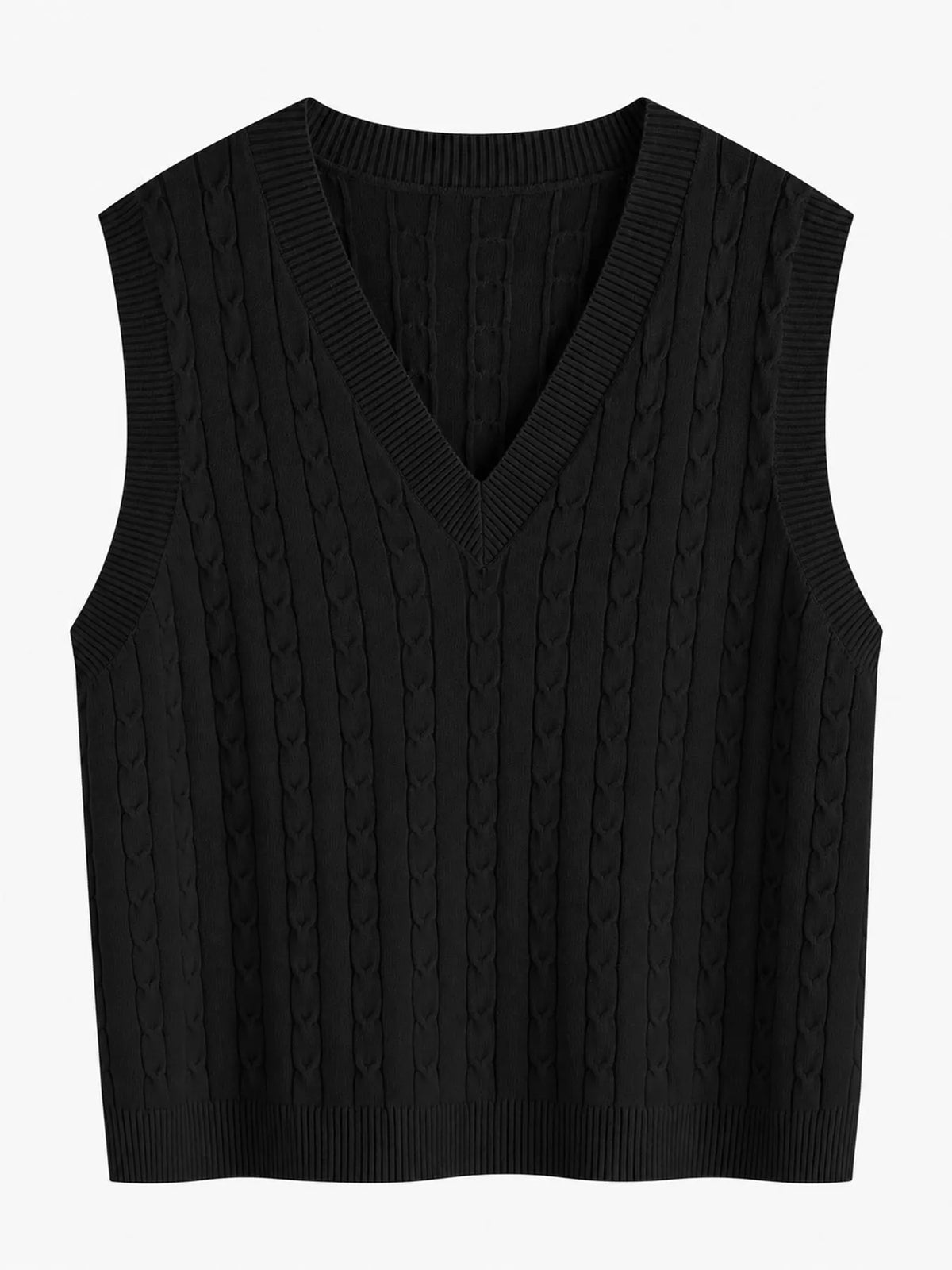 Cable-knit sweater vest, black front