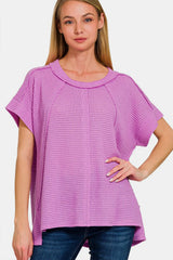 Trendsi Zenana Waffle Exposed-Seam Short Sleeve T-Shirt -