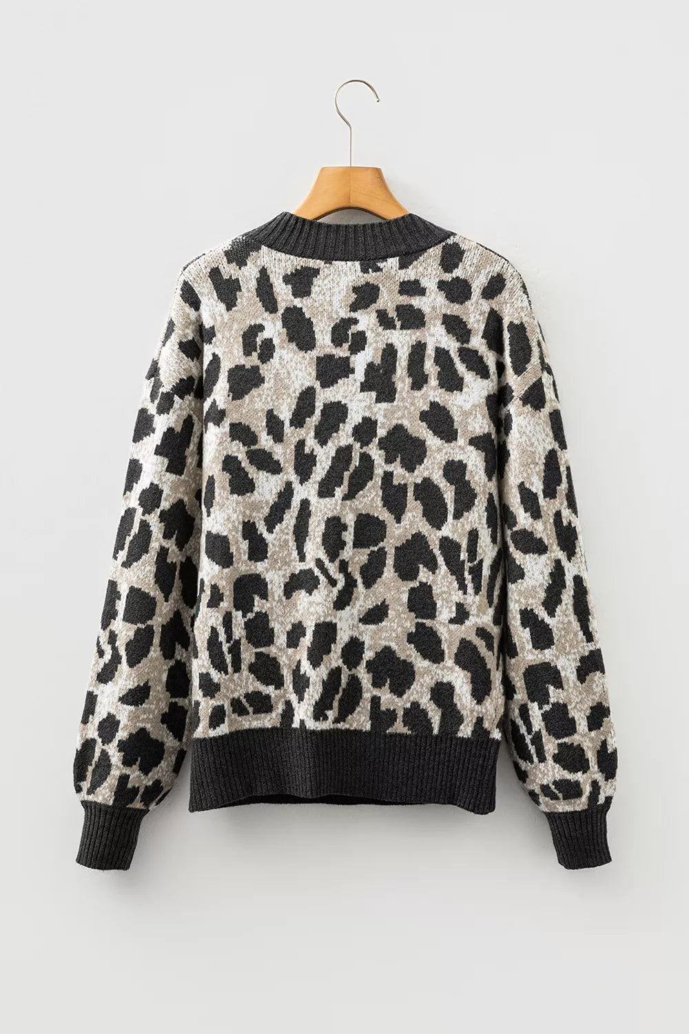 Trendsi Leopard Drop Shoulder Baggy Sweater -