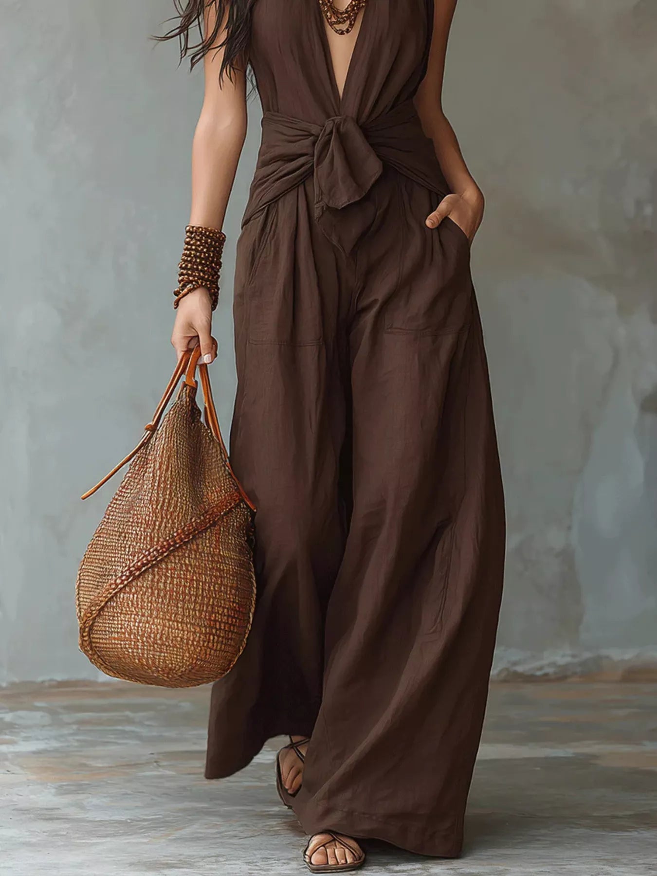 Trendsi Backless Halter Neck Wide Leg Jumpsuit -