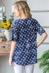 Trendsi Heimish Full Size Short Sleeve Crisscross Star Babydoll Top -