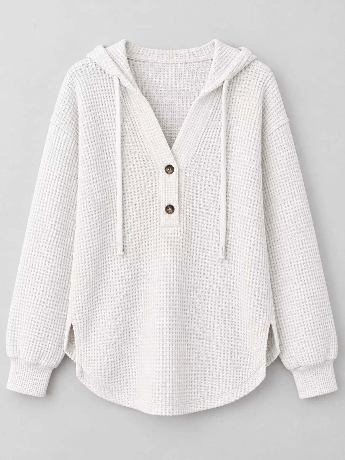 White waffle knit button-detail hoodie, product view