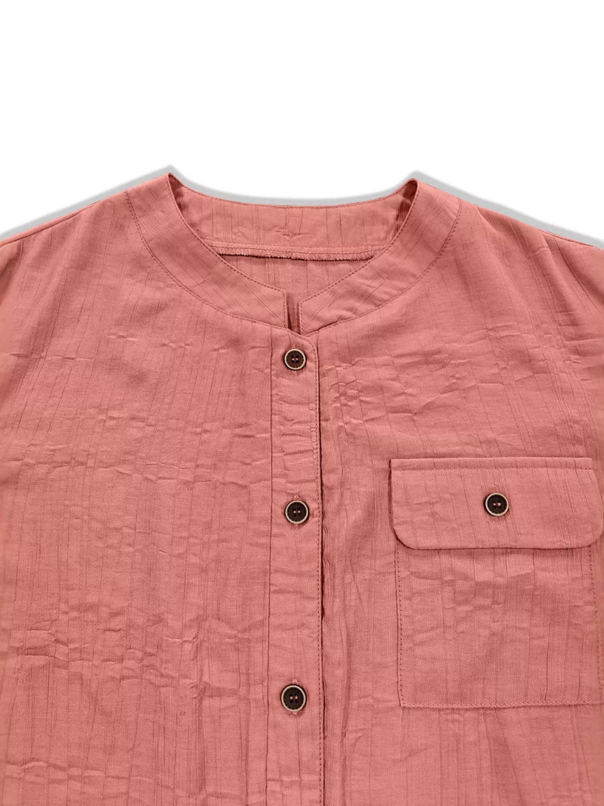 Textured Button-Down Shirt with Chest Pocket in pink, neckline and chest pocket detail