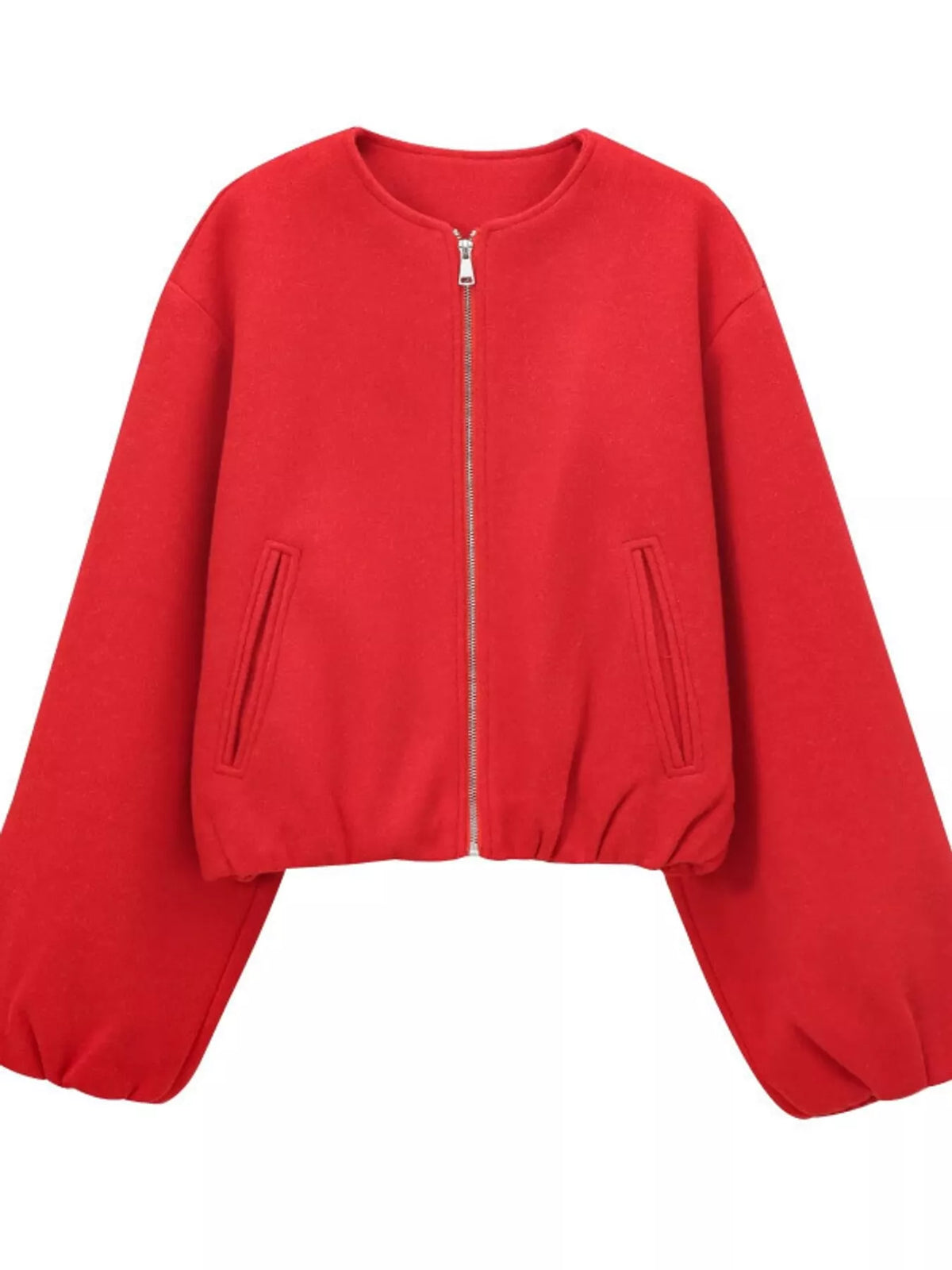 Red fleece zip-up cropped jacket