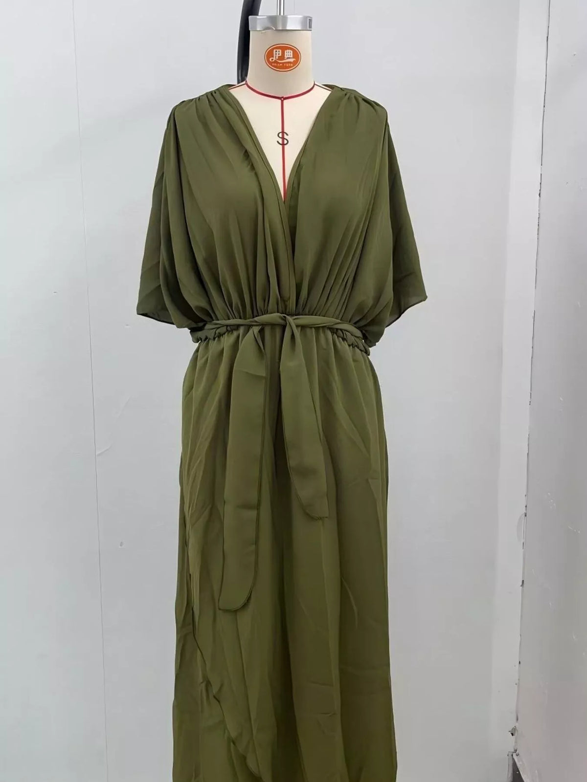 Trendsi Full Size Chiffon Wrap Dress with Flutter Sleeves Plus Size -