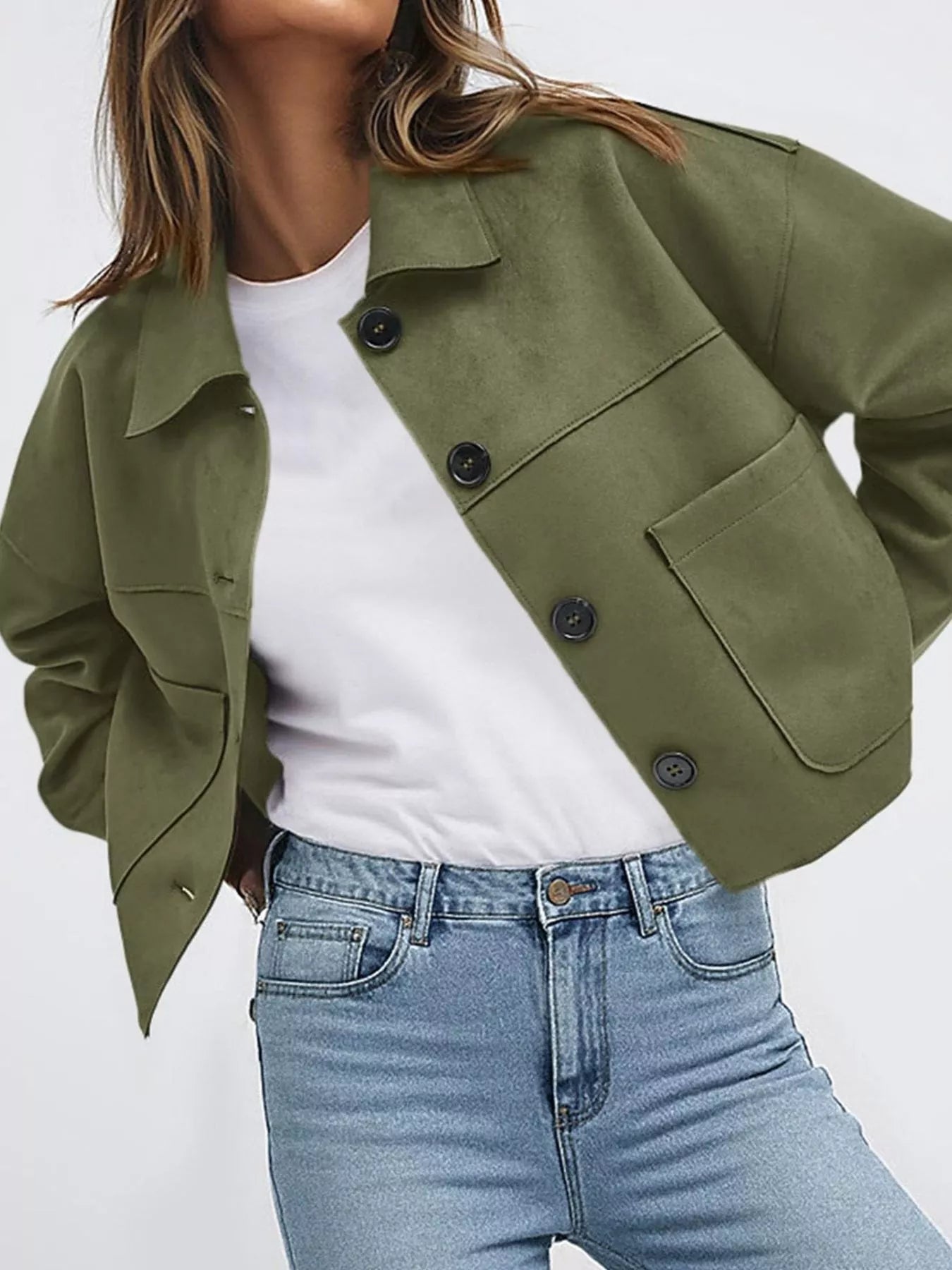 Trendsi Button-Down Cropped Jacket -